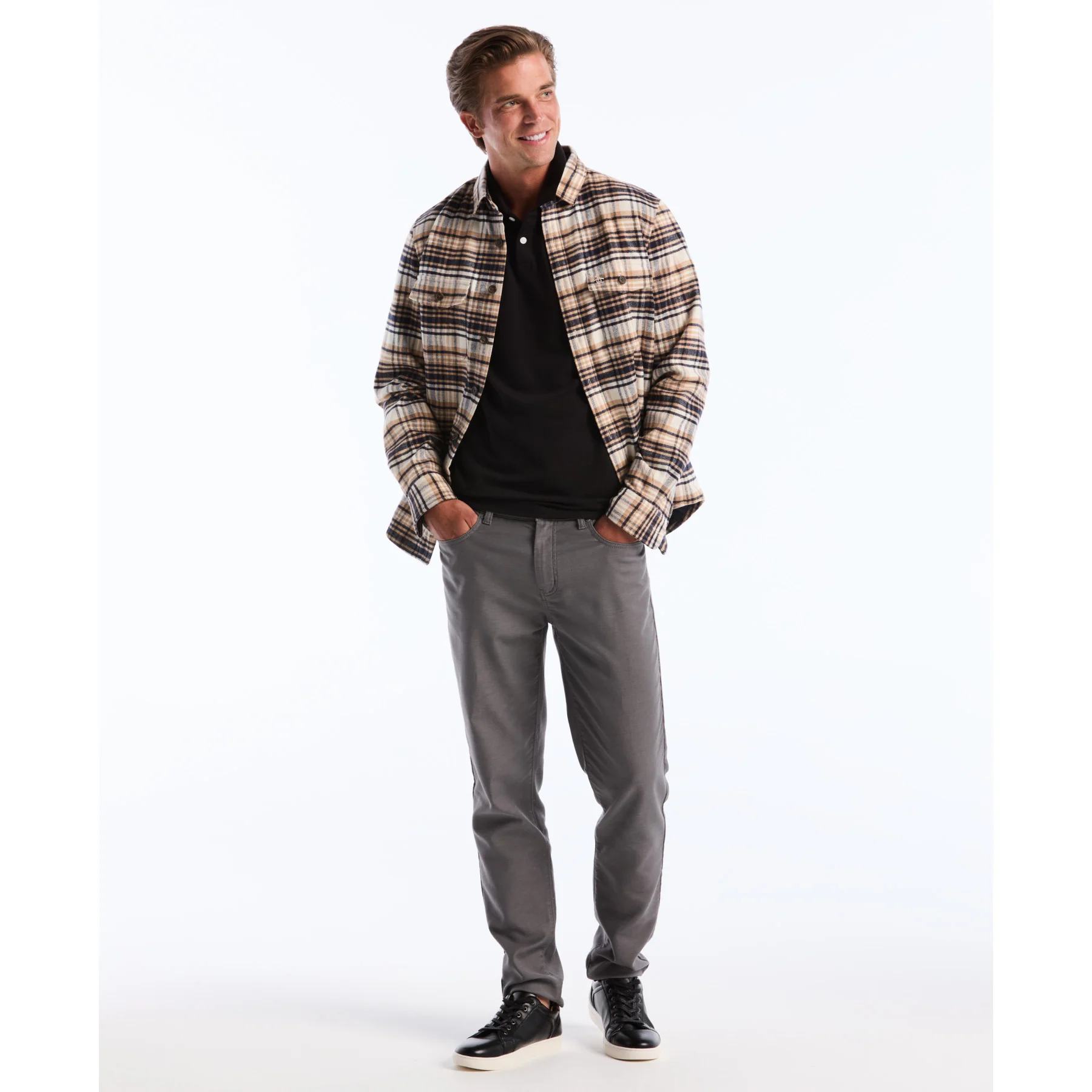 Pique Long Sleeve Polo Shirt In True Black - Image 5