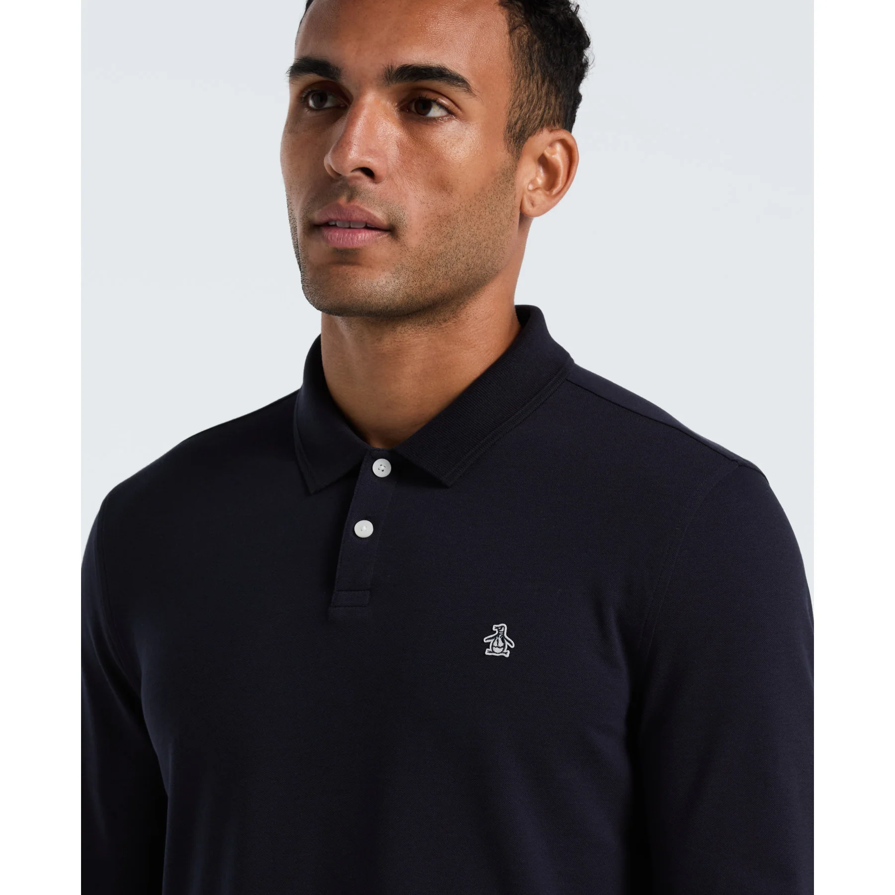 Pique Long Sleeve Polo Shirt In Dark Sapphire - Image 3