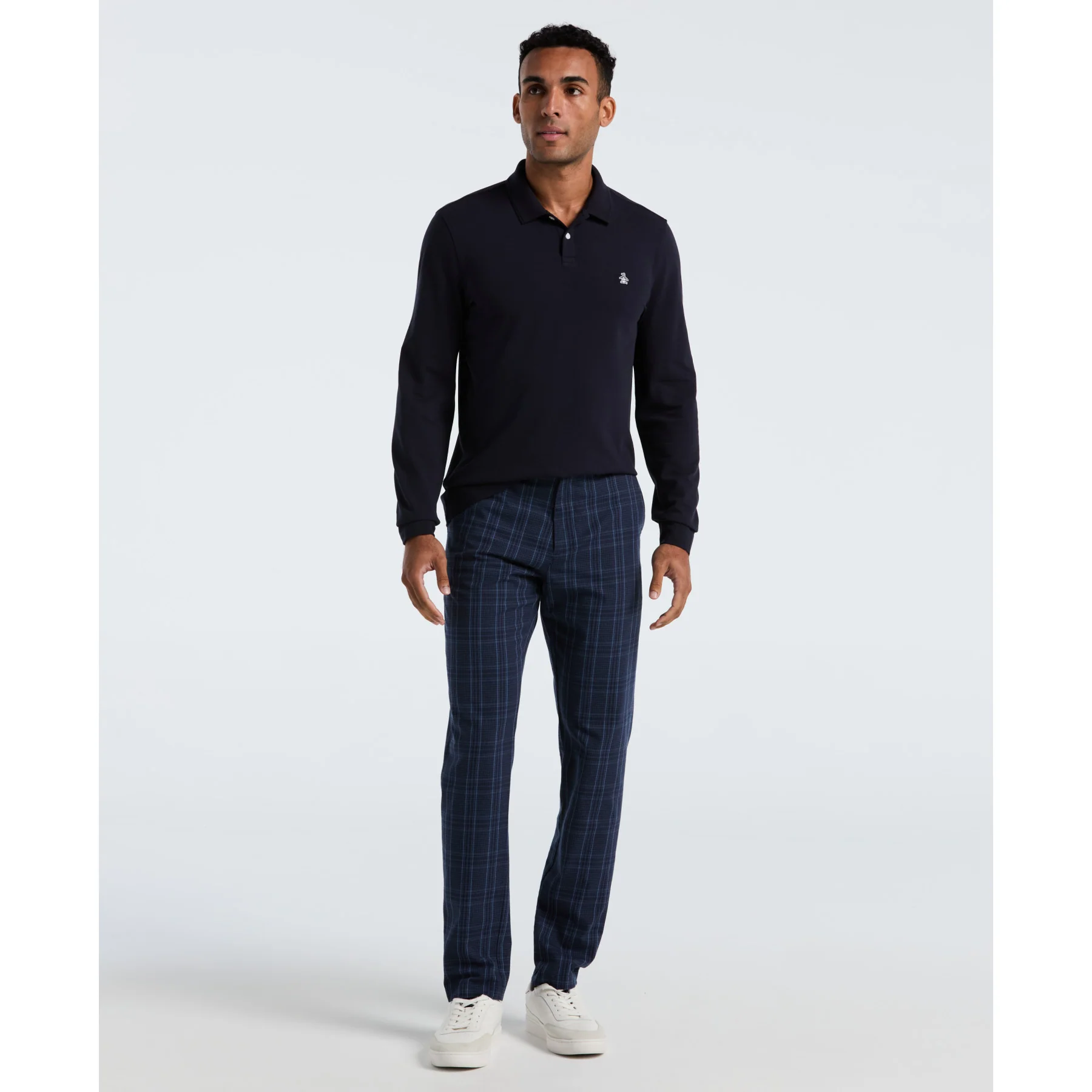 Pique Long Sleeve Polo Shirt In Dark Sapphire - Image 4