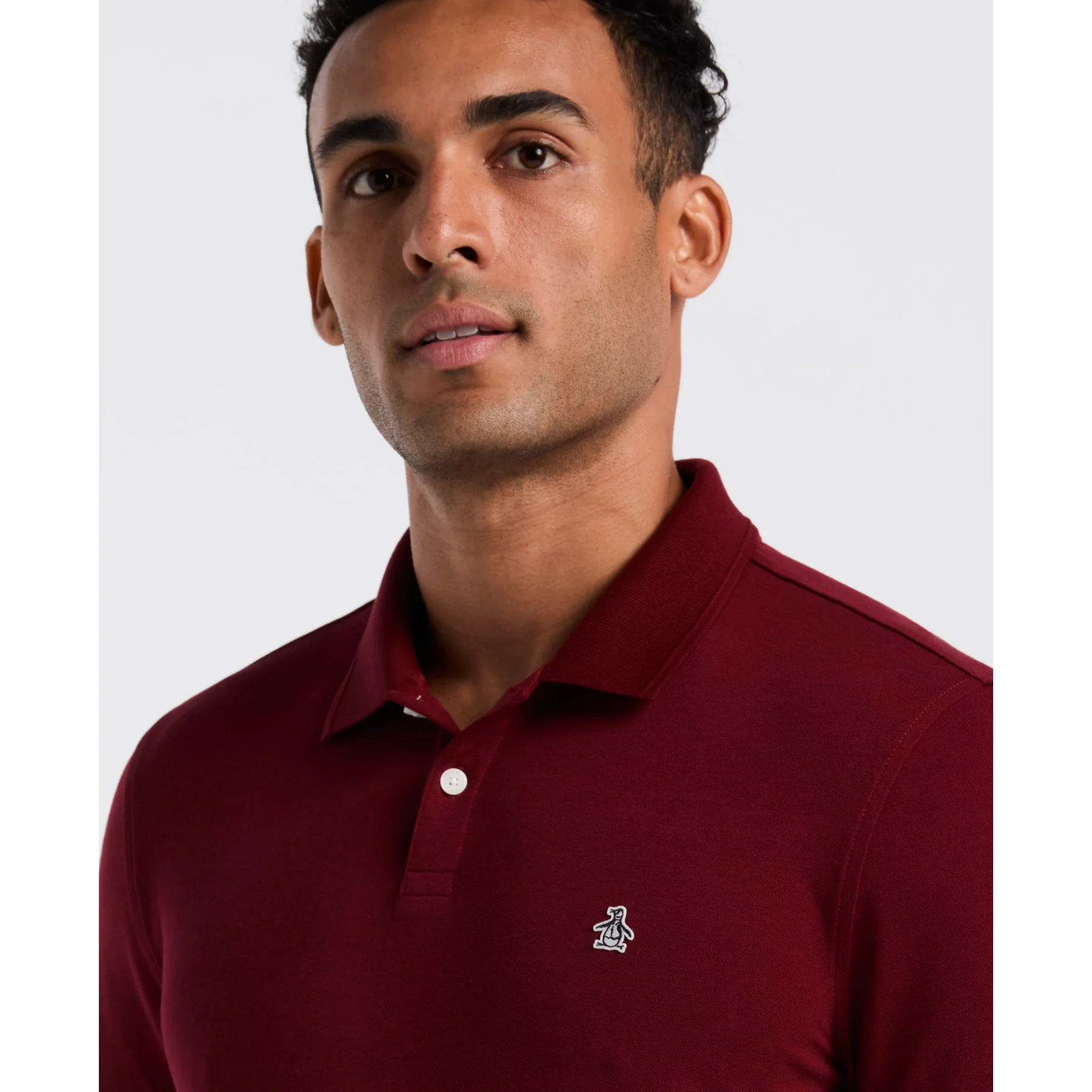Pique Long Sleeve Polo Shirt In Cabernet - Image 3