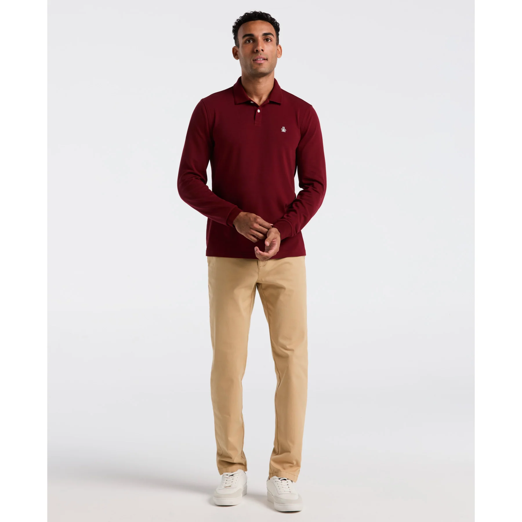 Pique Long Sleeve Polo Shirt In Cabernet - Image 4