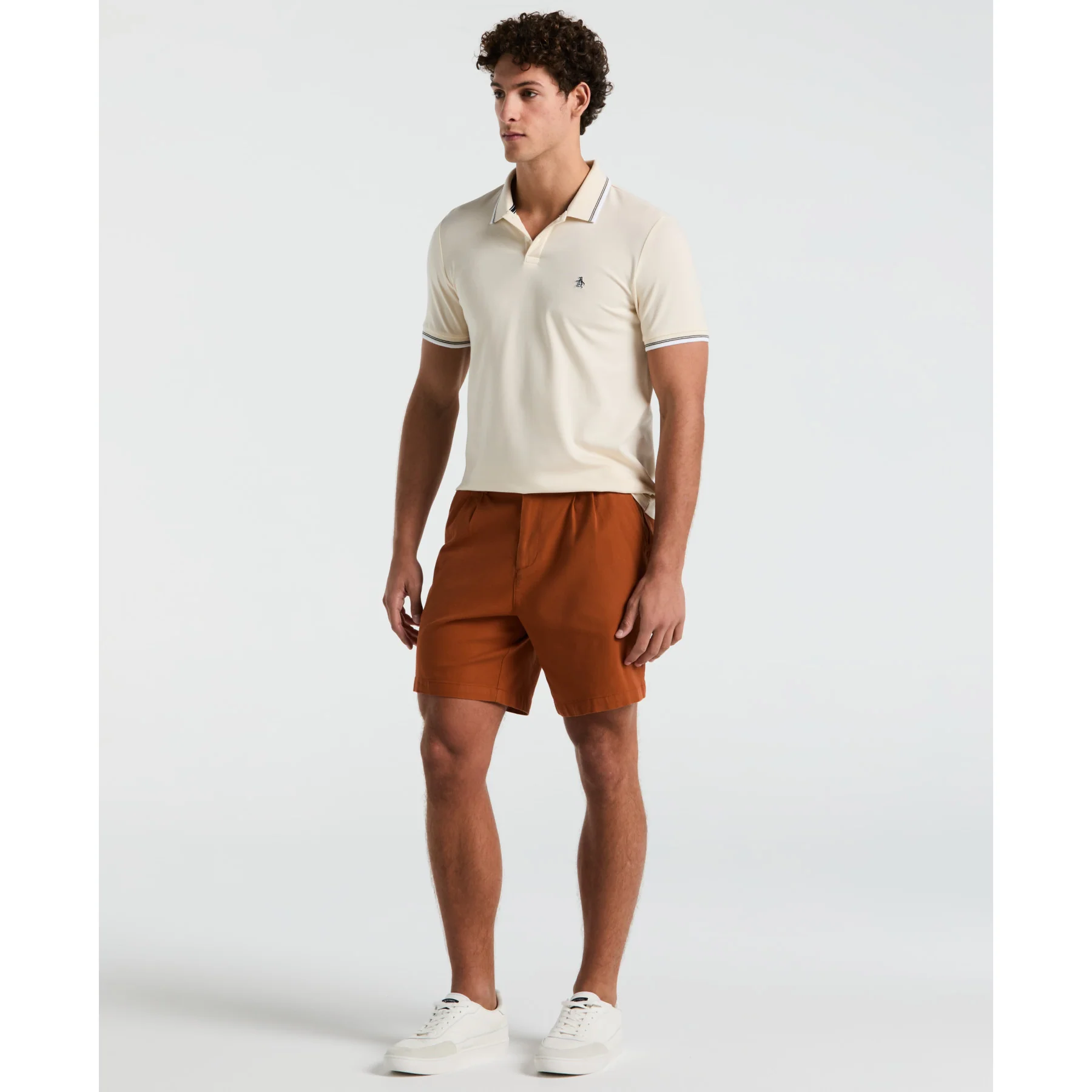 Pique Sticker Pete Tipped Polo Shirt In Birch - Image 4