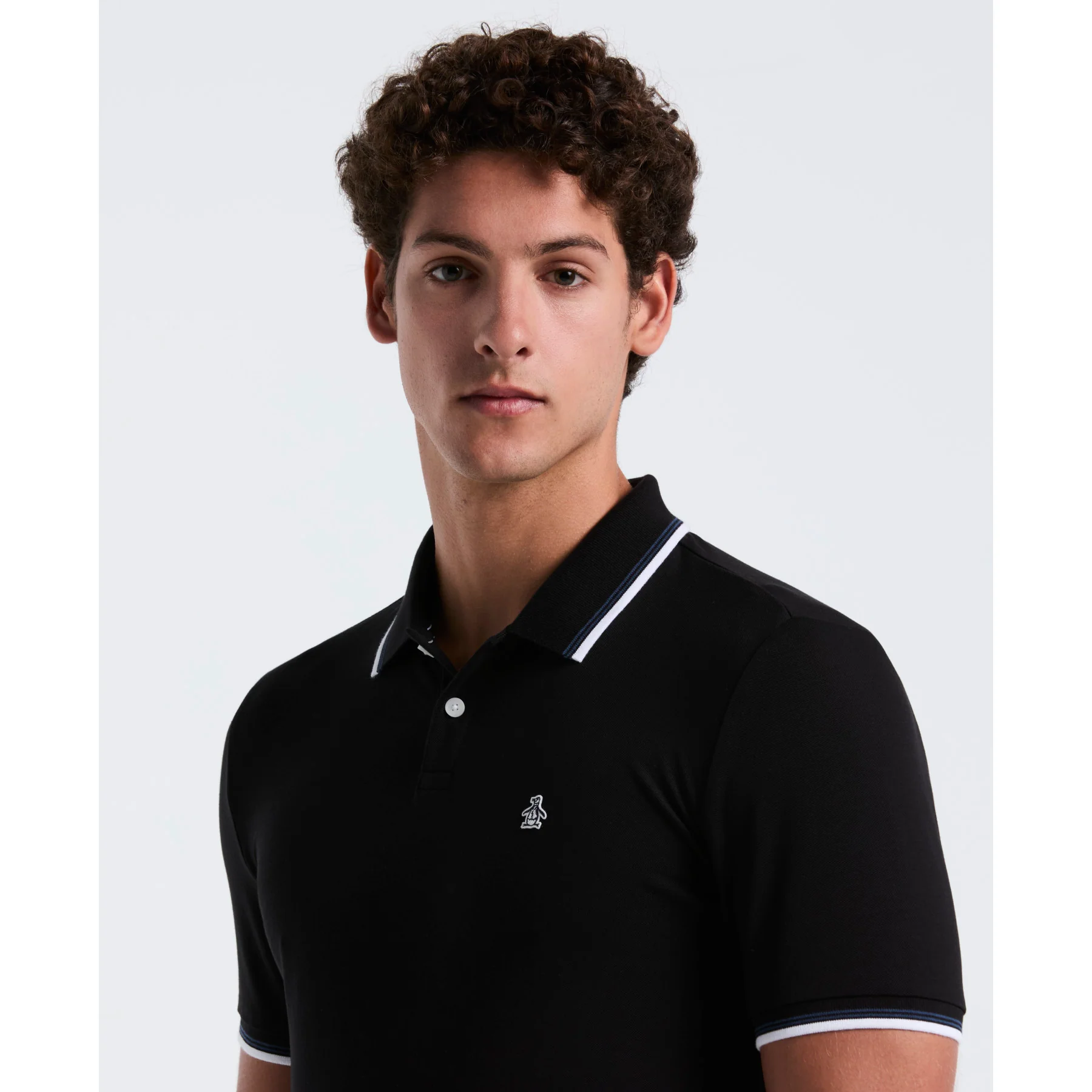 Tipped Pique Polo Shirt In True Black - Image 4