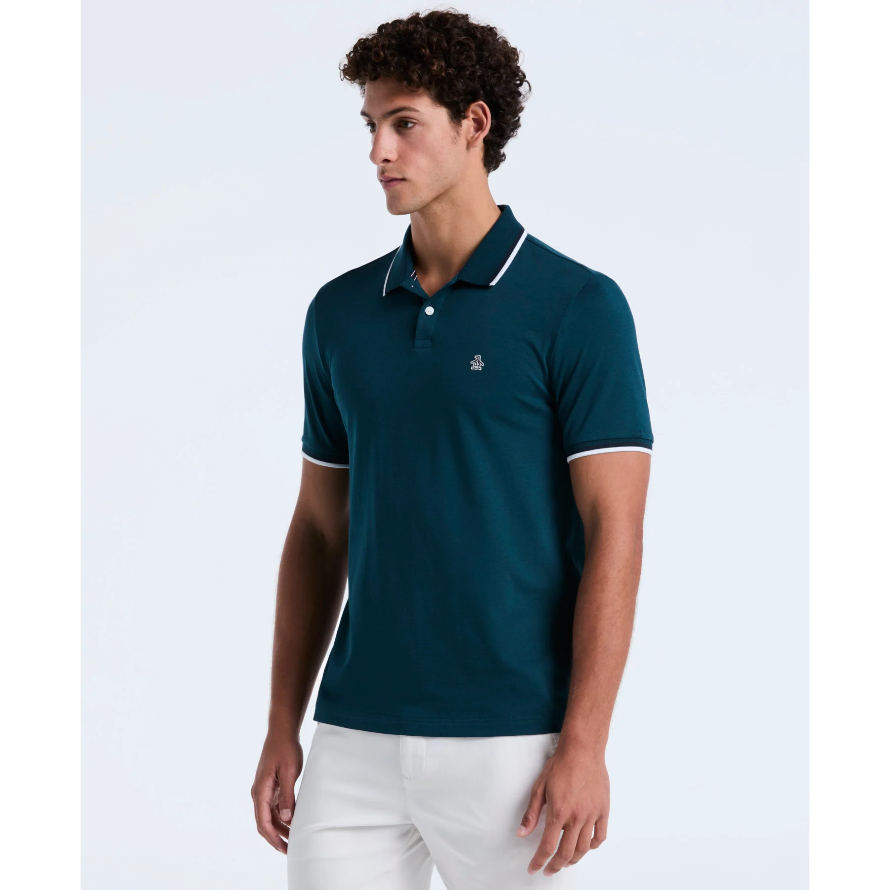 Pique Sticker Pete Tipped Polo Shirt In Reflecting Pond