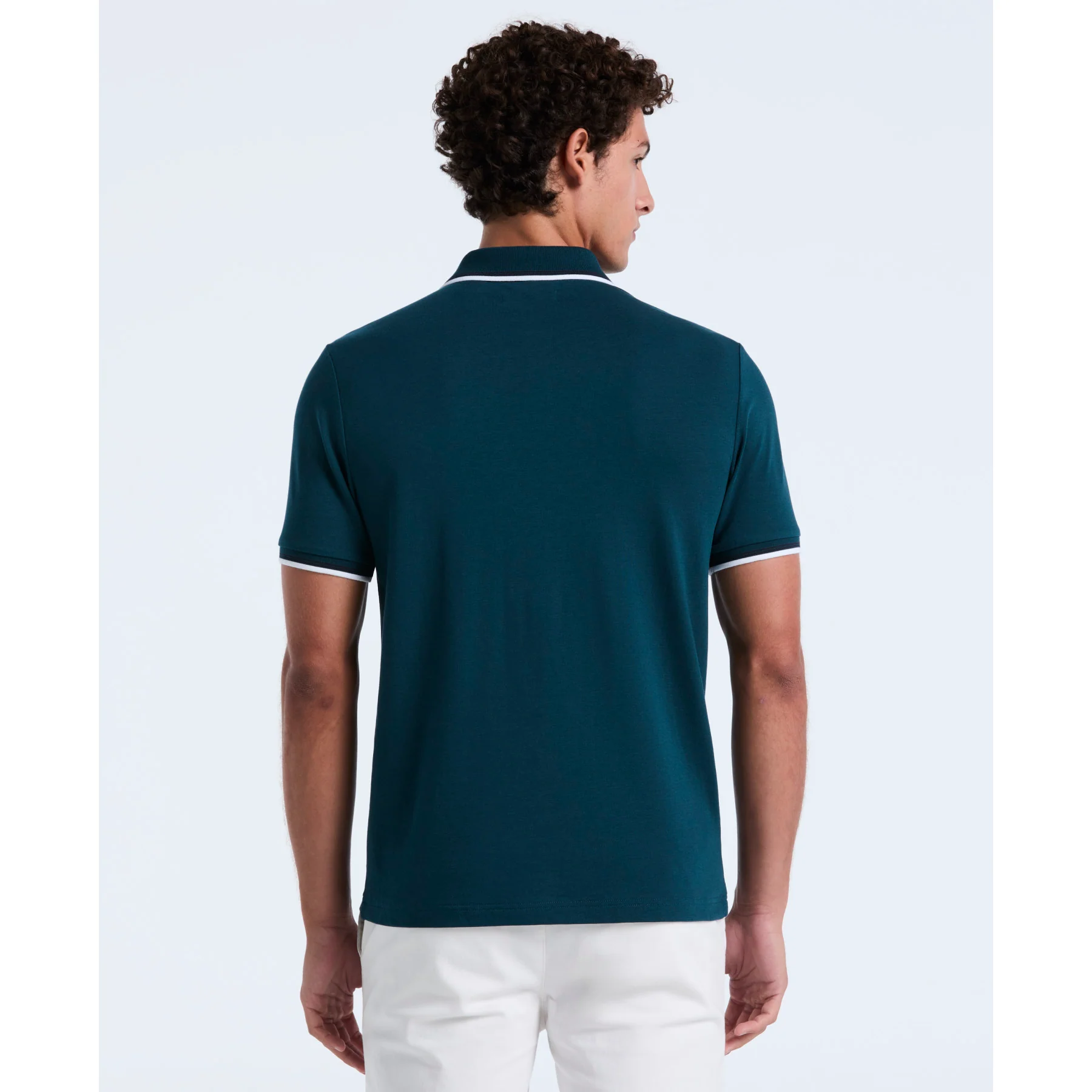 Pique Sticker Pete Tipped Polo Shirt In Reflecting Pond - Image 2