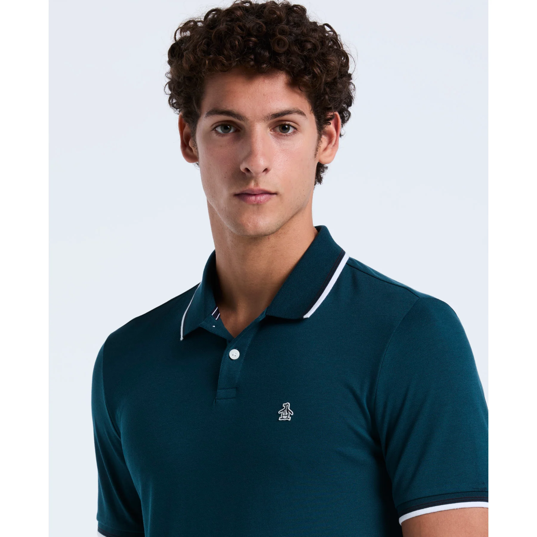 Pique Sticker Pete Tipped Polo Shirt In Reflecting Pond - Image 3