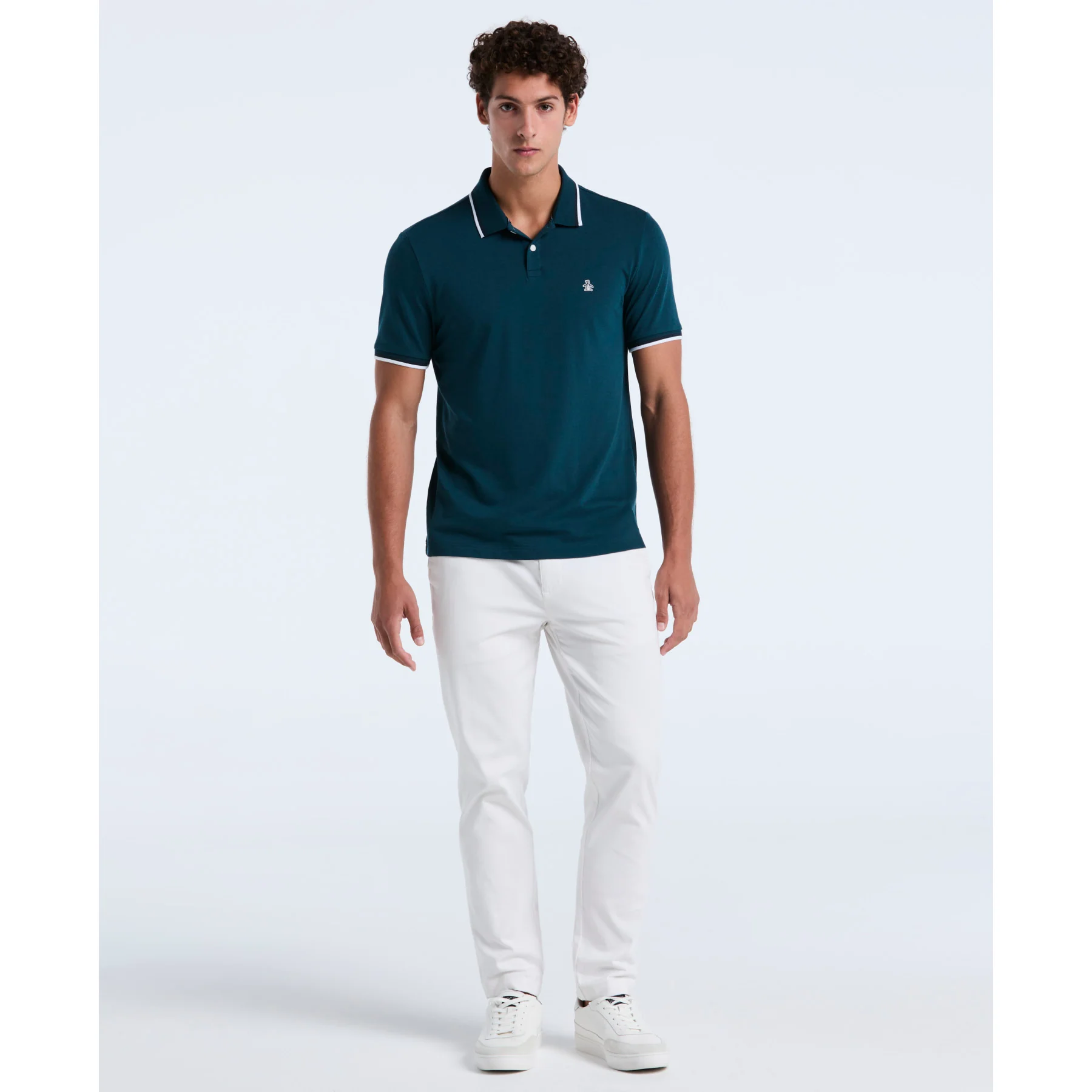 Pique Sticker Pete Tipped Polo Shirt In Reflecting Pond - Image 4