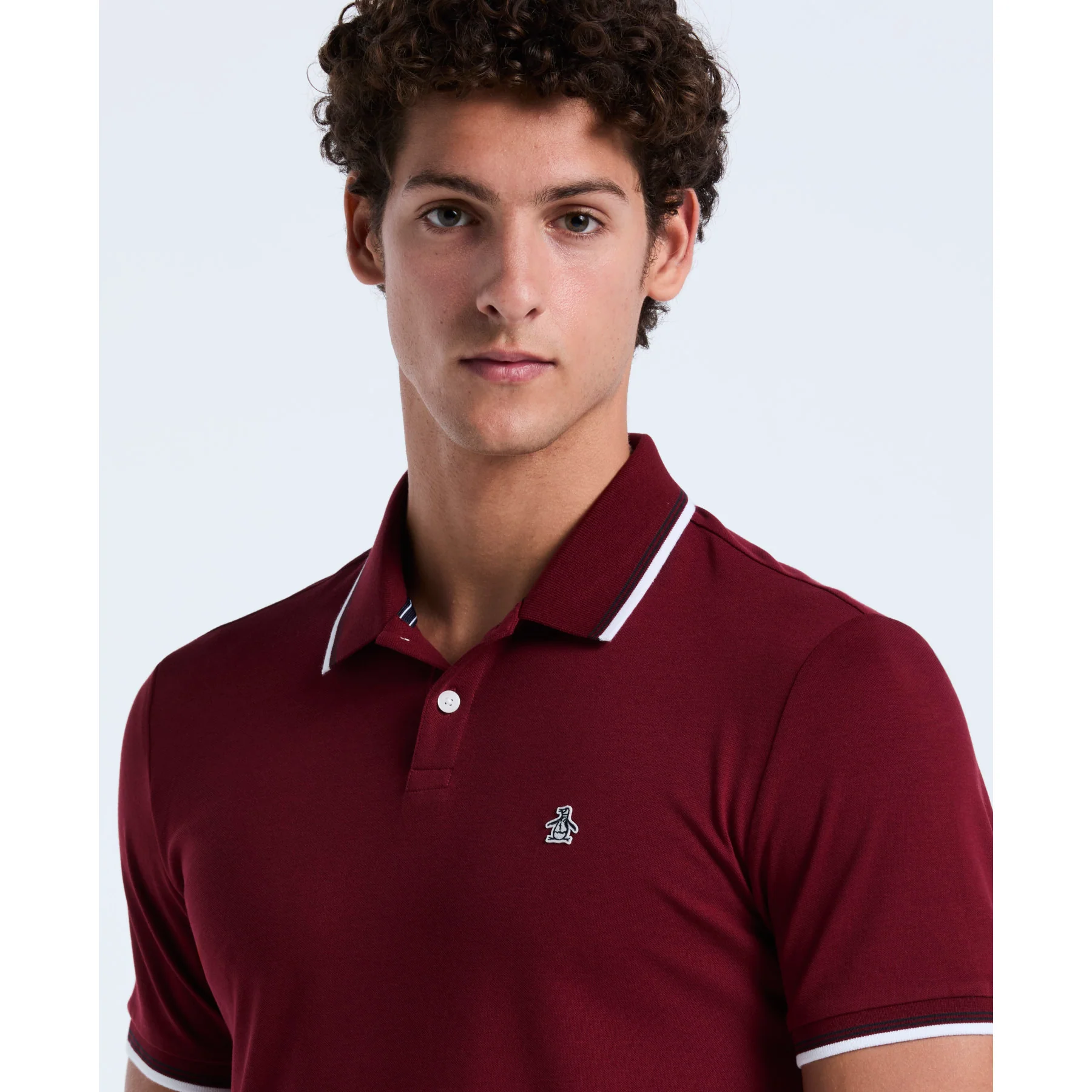 Pique Sticker Pete Tipped Polo Shirt In Cabernet - Image 3