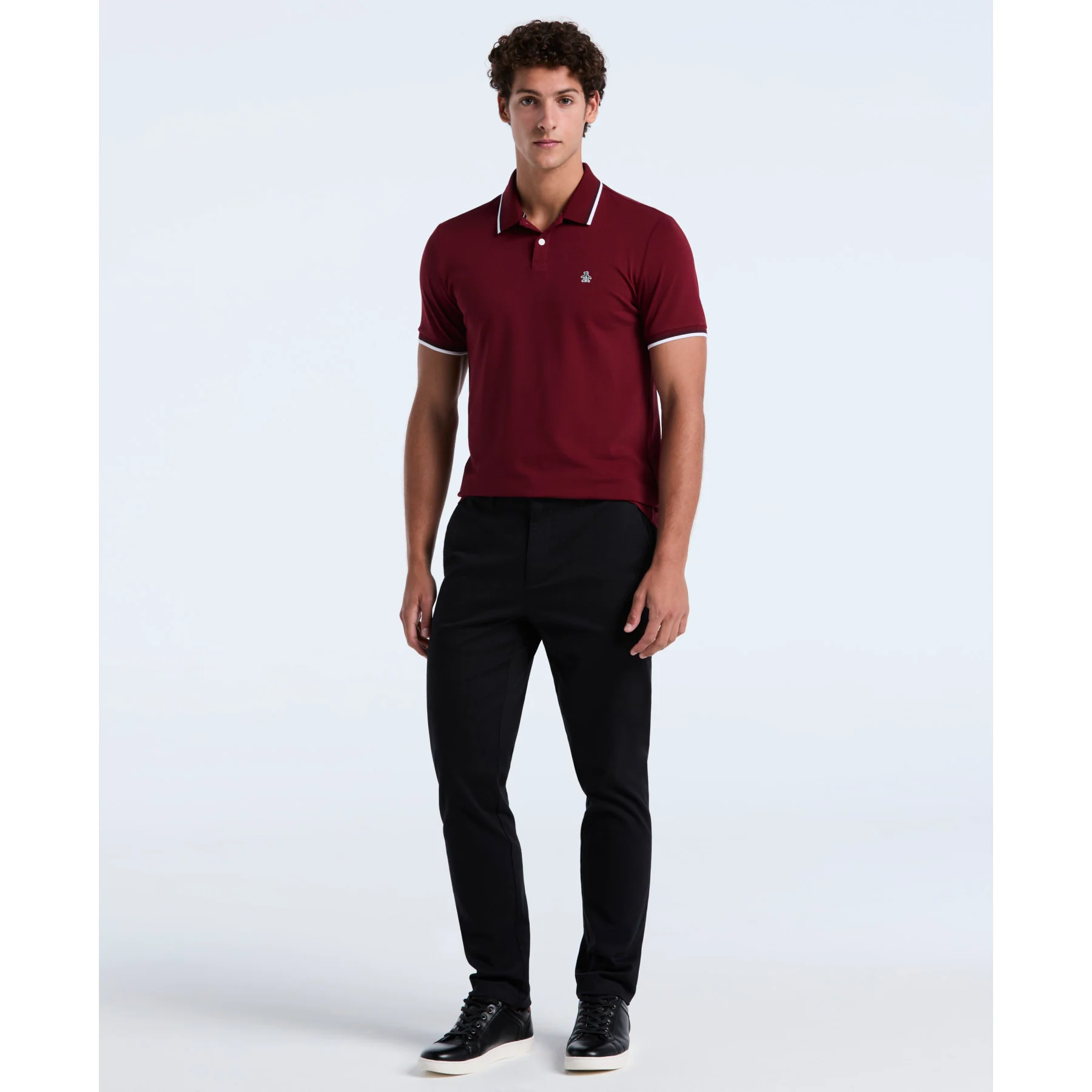 Pique Sticker Pete Tipped Polo Shirt In Cabernet - Image 4