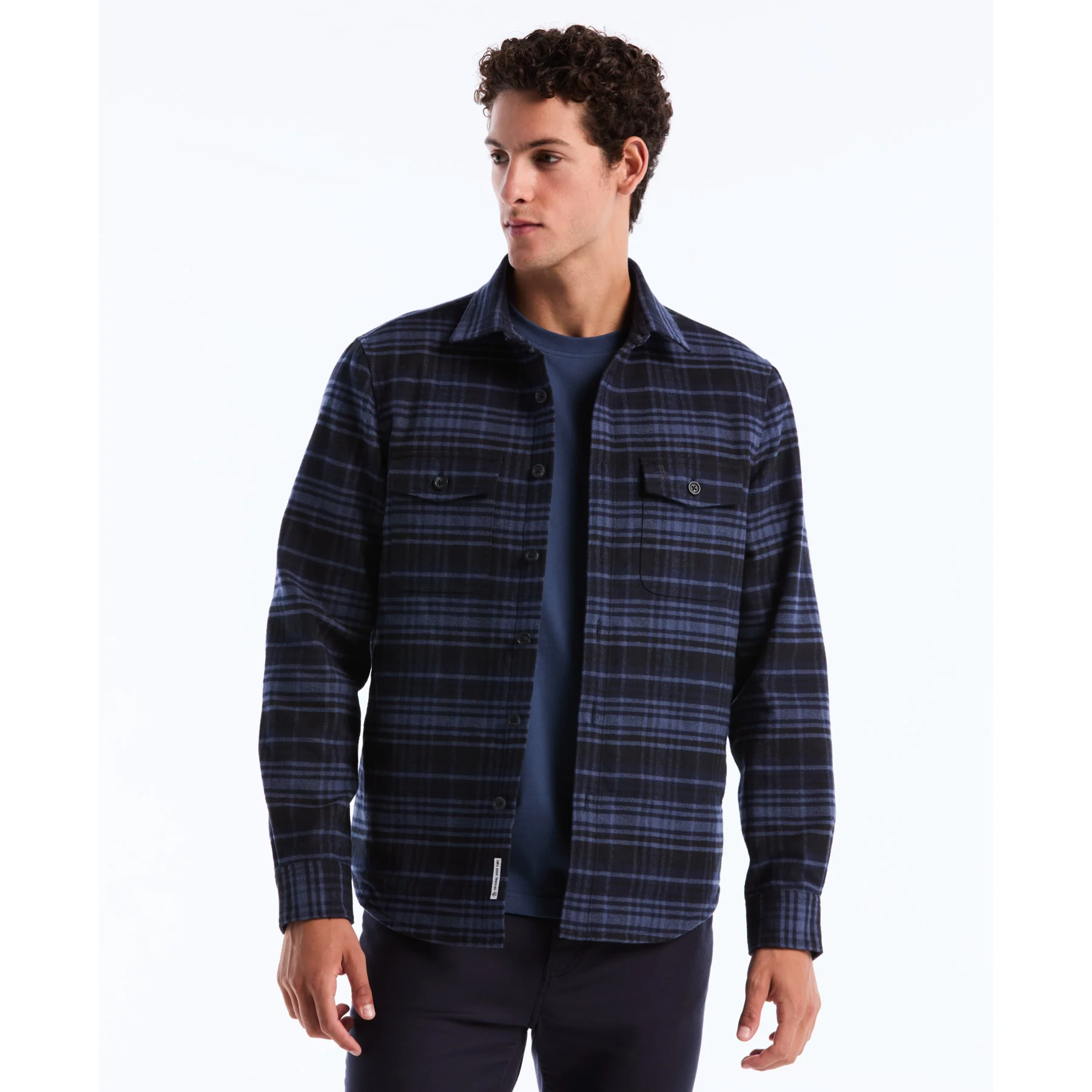 Plaid Flannel Shacket In Dark Sapphire