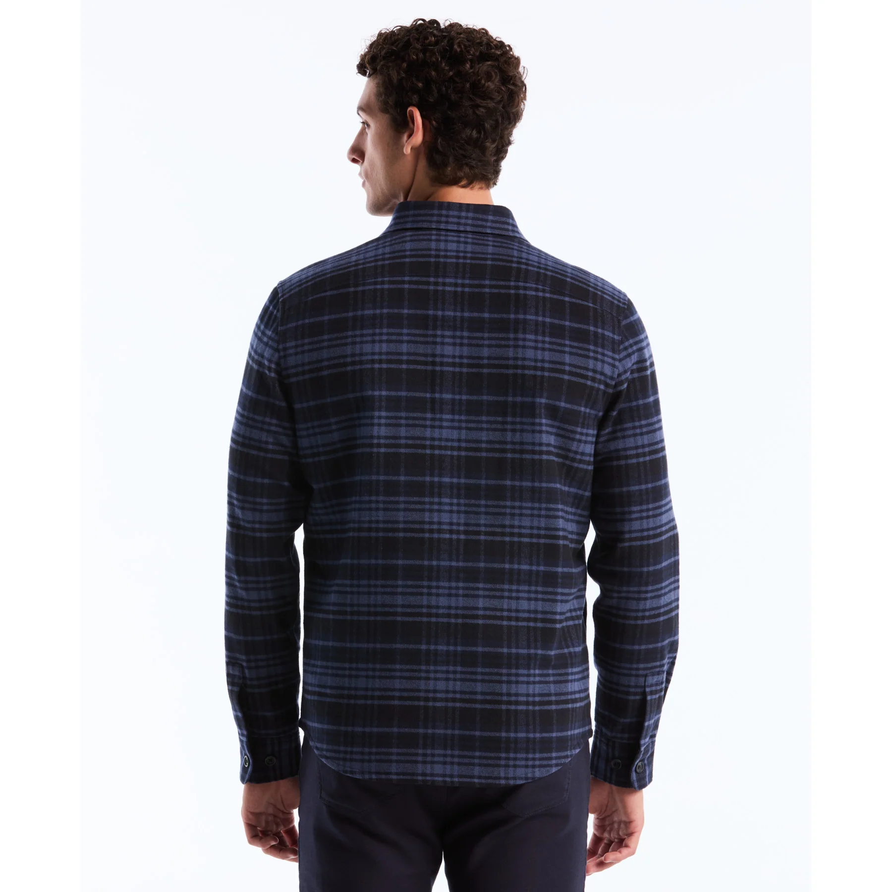 Plaid Flannel Shacket In Dark Sapphire - Image 2