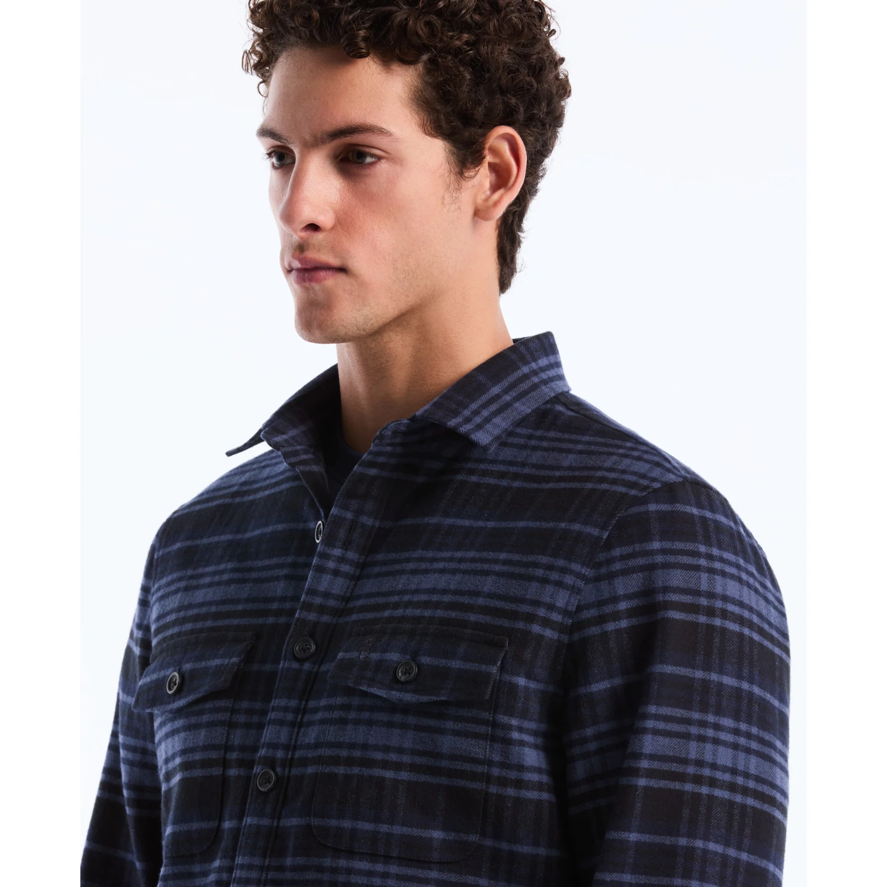Plaid Flannel Shacket In Dark Sapphire - Image 3