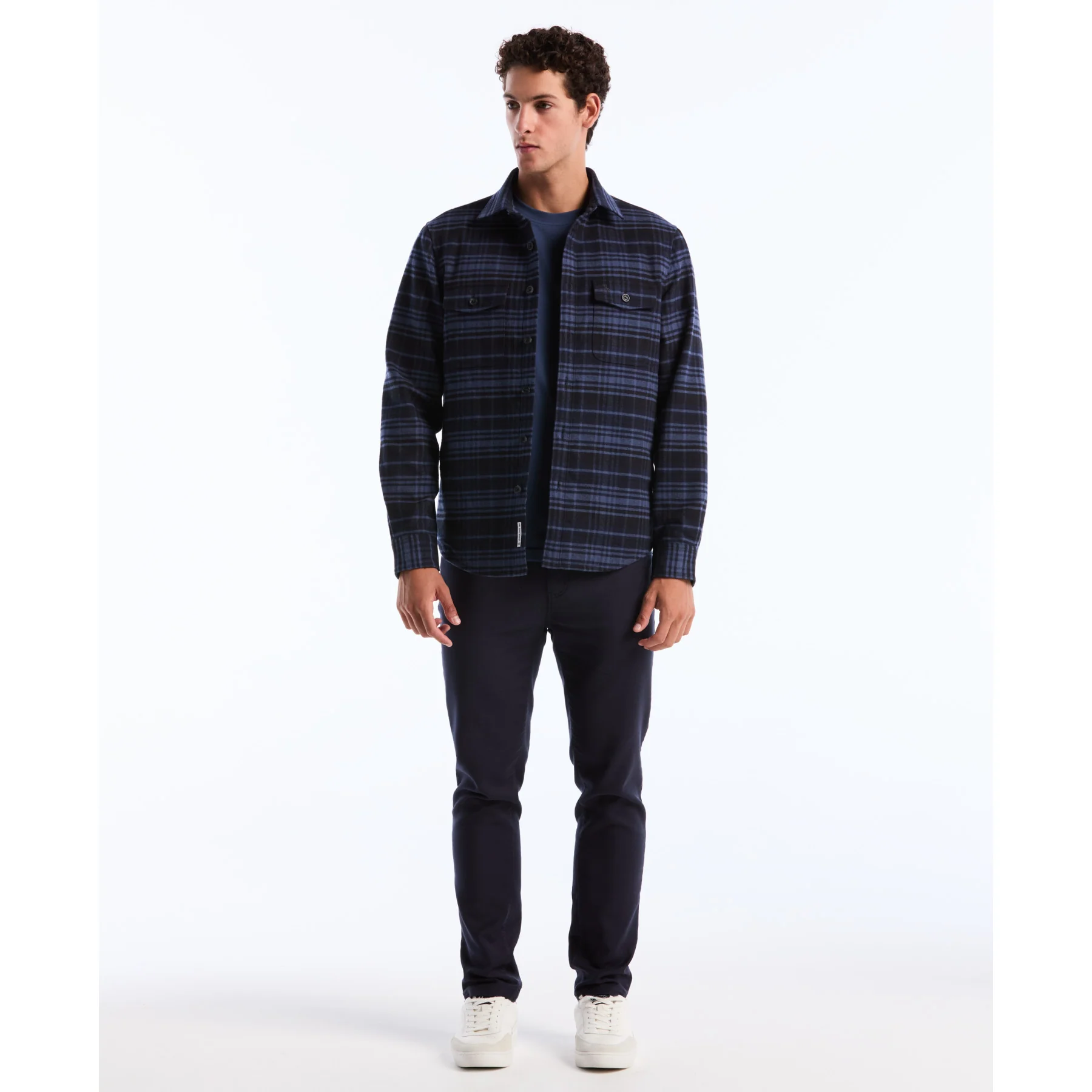 Plaid Flannel Shacket In Dark Sapphire - Image 4
