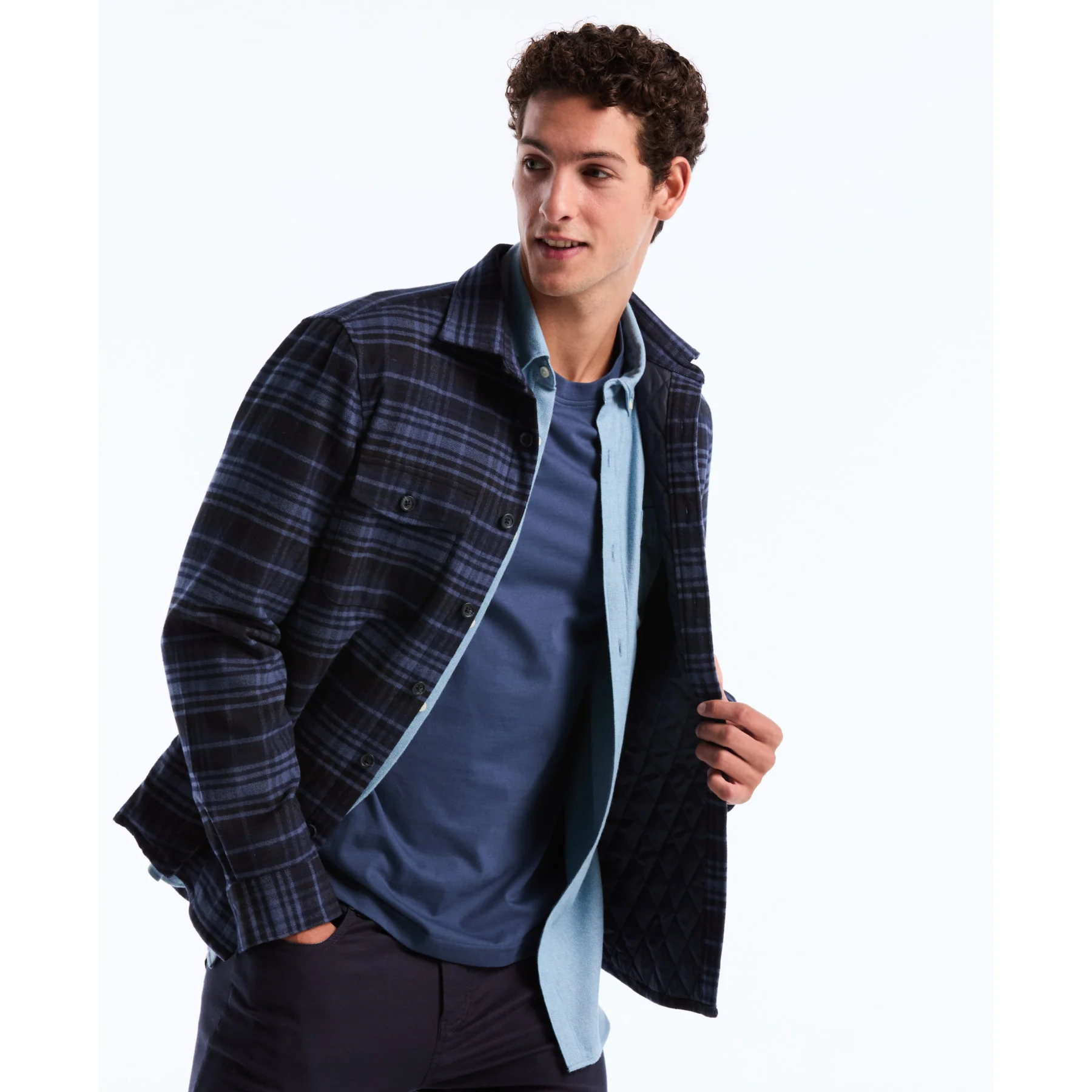 Plaid Flannel Shacket In Dark Sapphire - Image 5