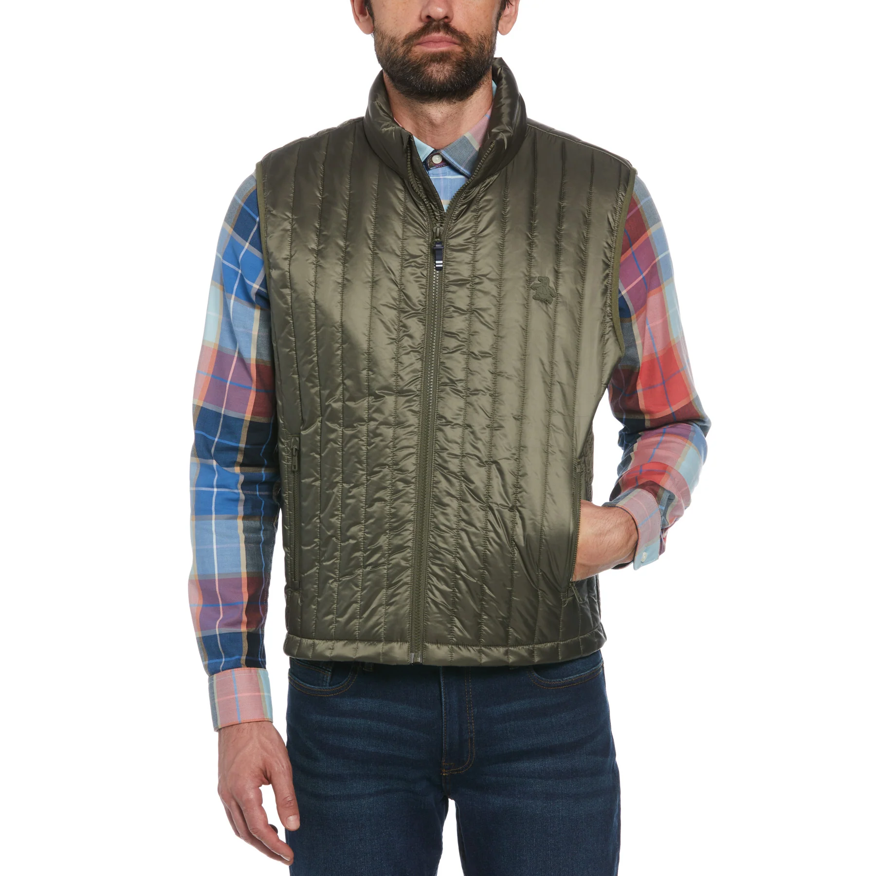 Quilted Gilet In Dusty Olive