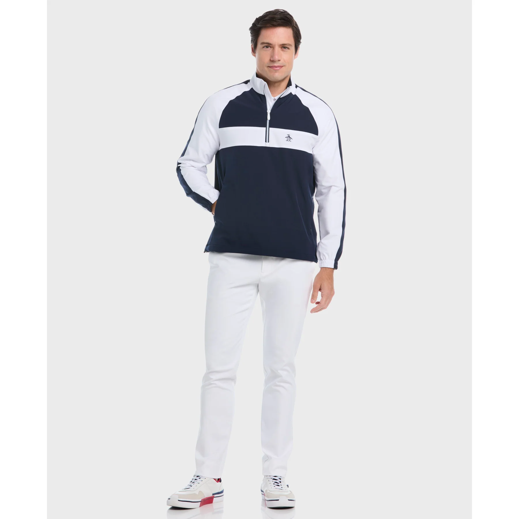Quarter Zip Colour Block Golf Jacket In Black Iris - Image 4