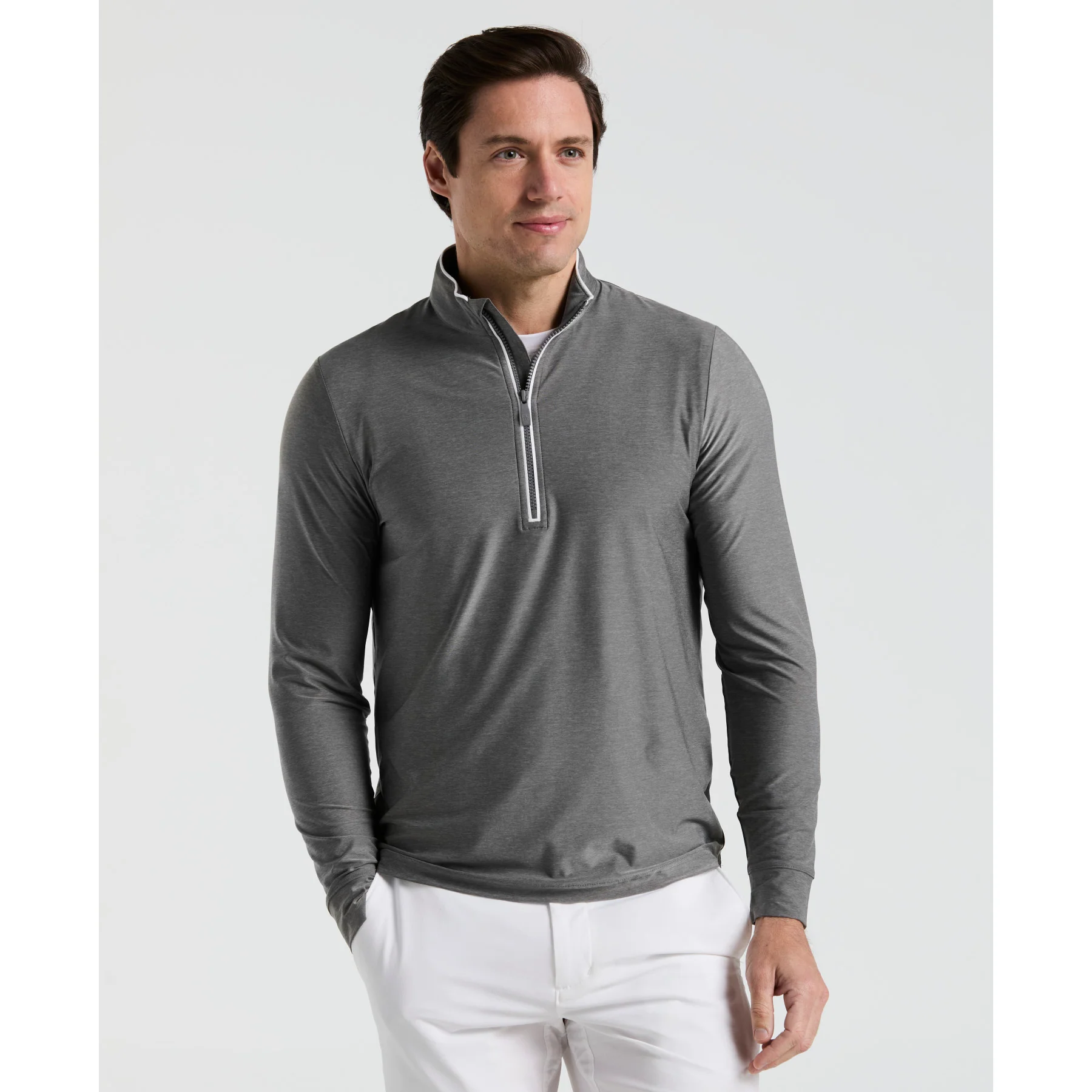 Quarter Zip Golf Pullover In Quiet Grey Heather