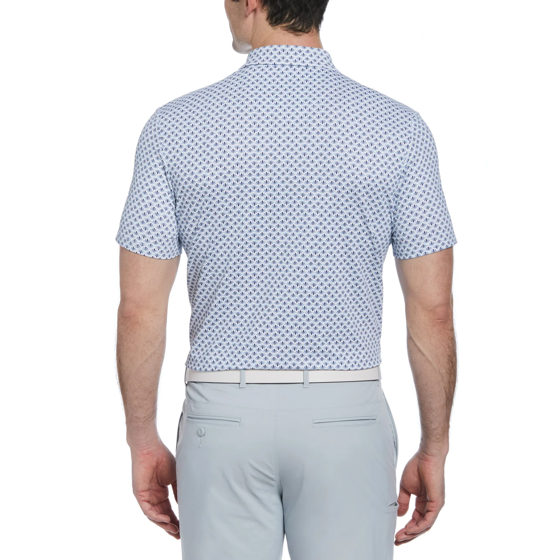 Retro Geo Print Golf Polo Shirt In Black Iris - Image 2