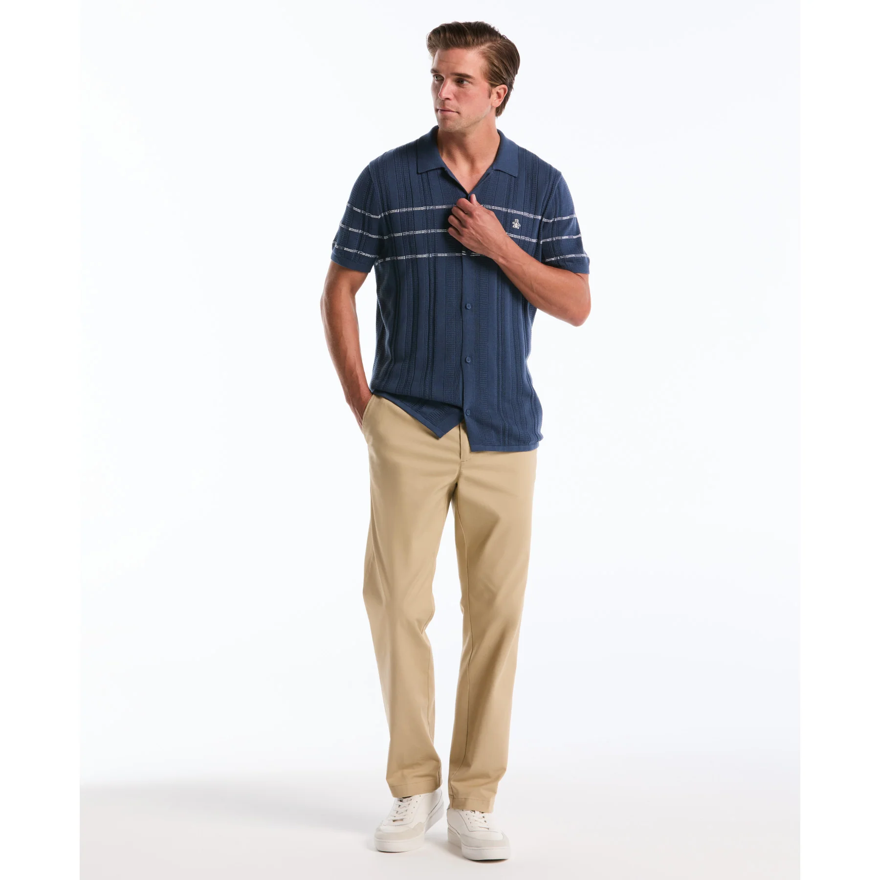 Ribbed Button Front Sweater Polo In Sargasso Sea - Image 2