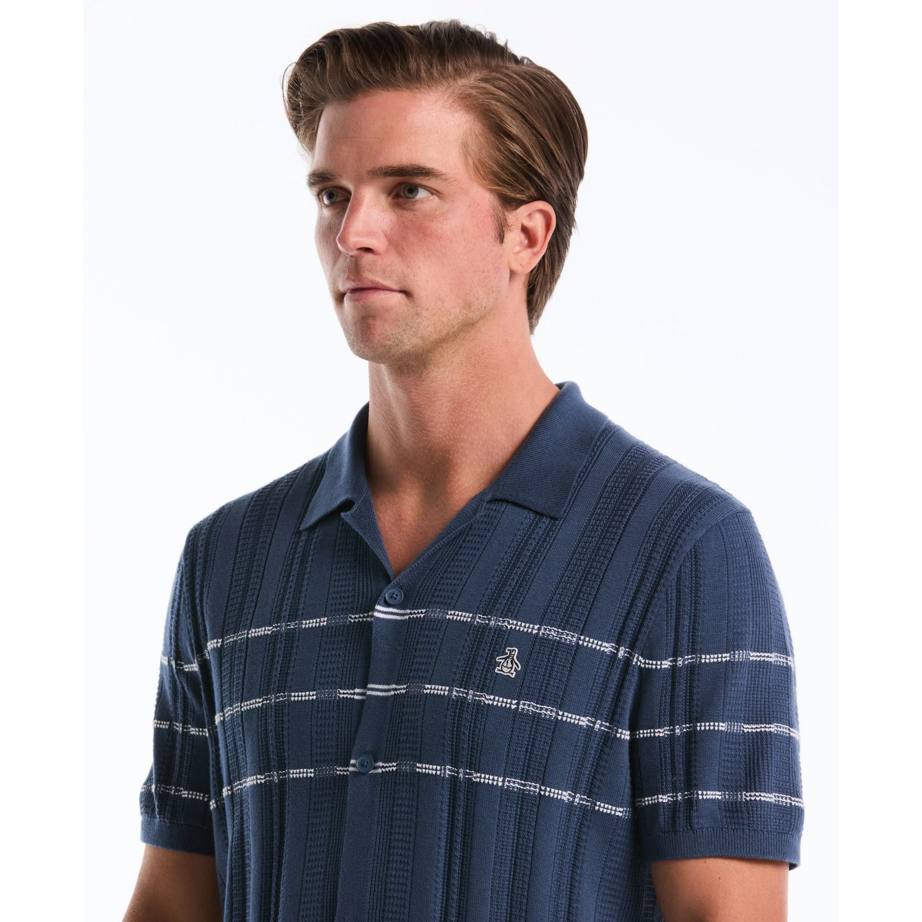 Ribbed Button Front Sweater Polo In Sargasso Sea - Image 4
