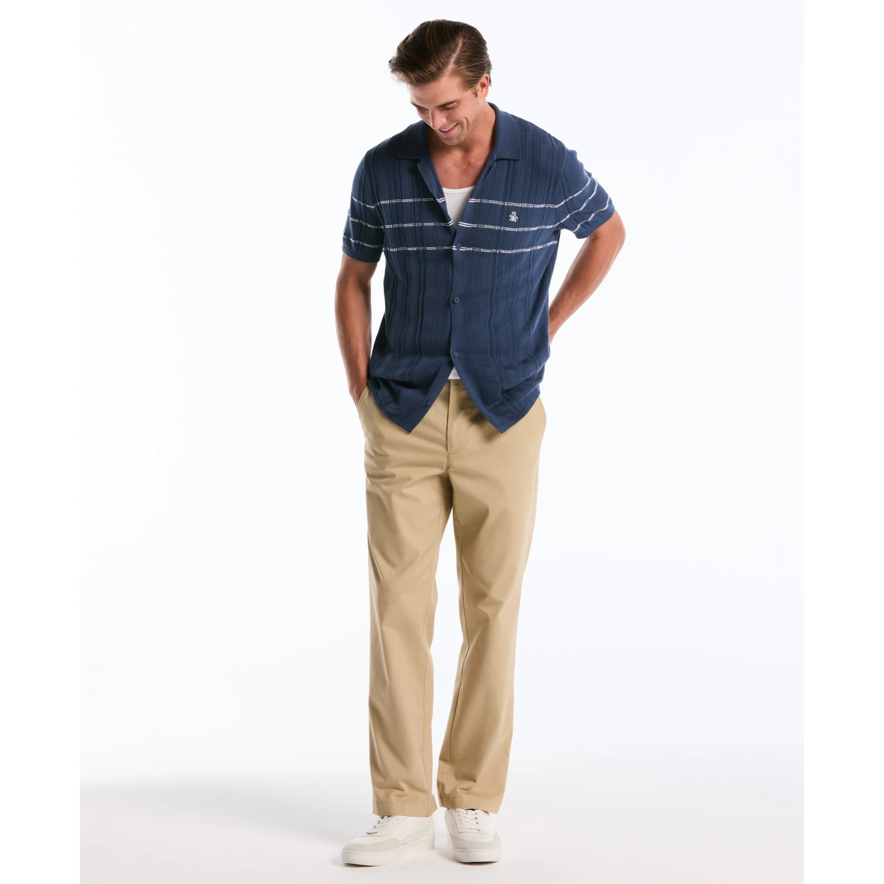 Ribbed Button Front Sweater Polo In Sargasso Sea - Image 5