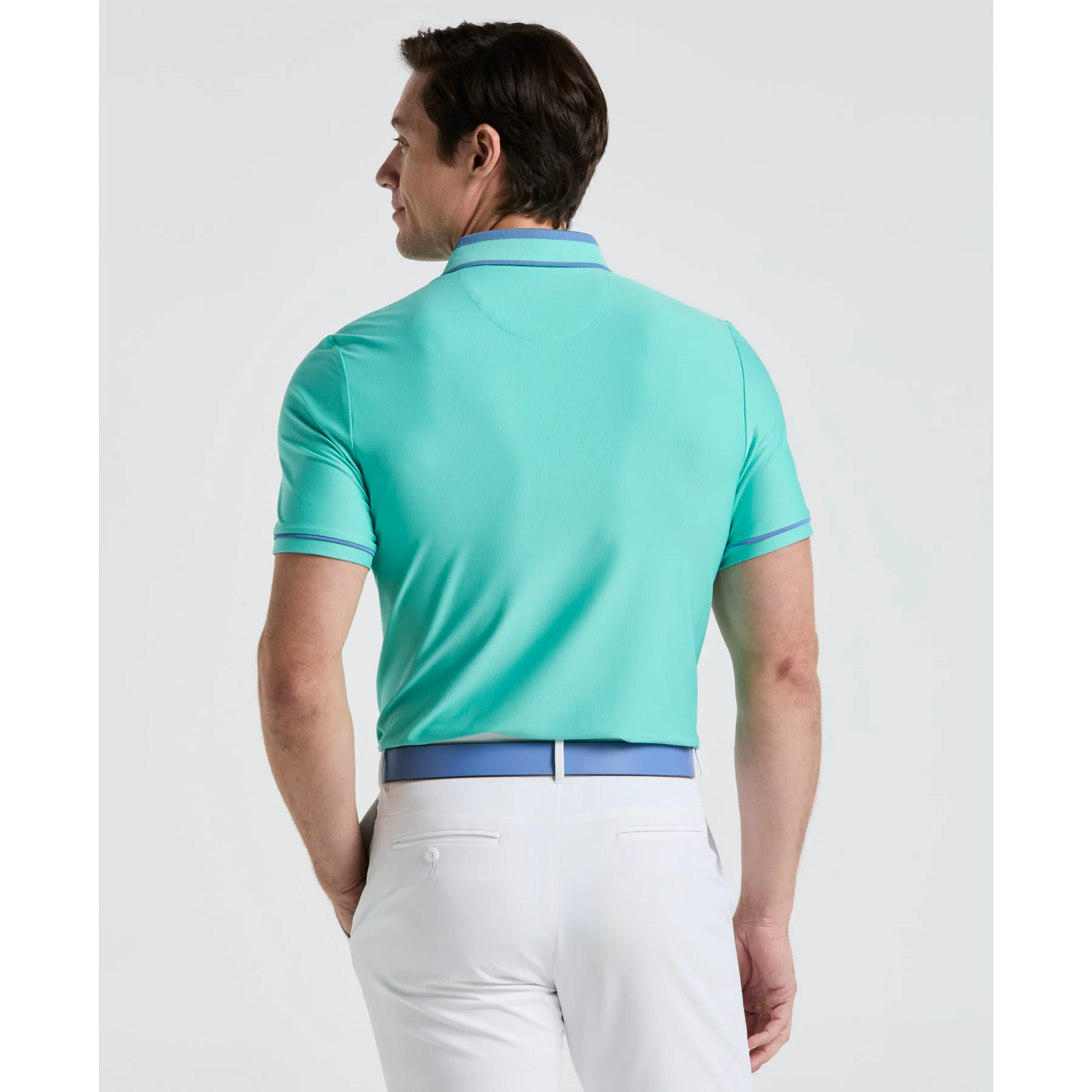 Ribbed Earl Blocked Golf Polo Shirt In Pool Blue - Image 2