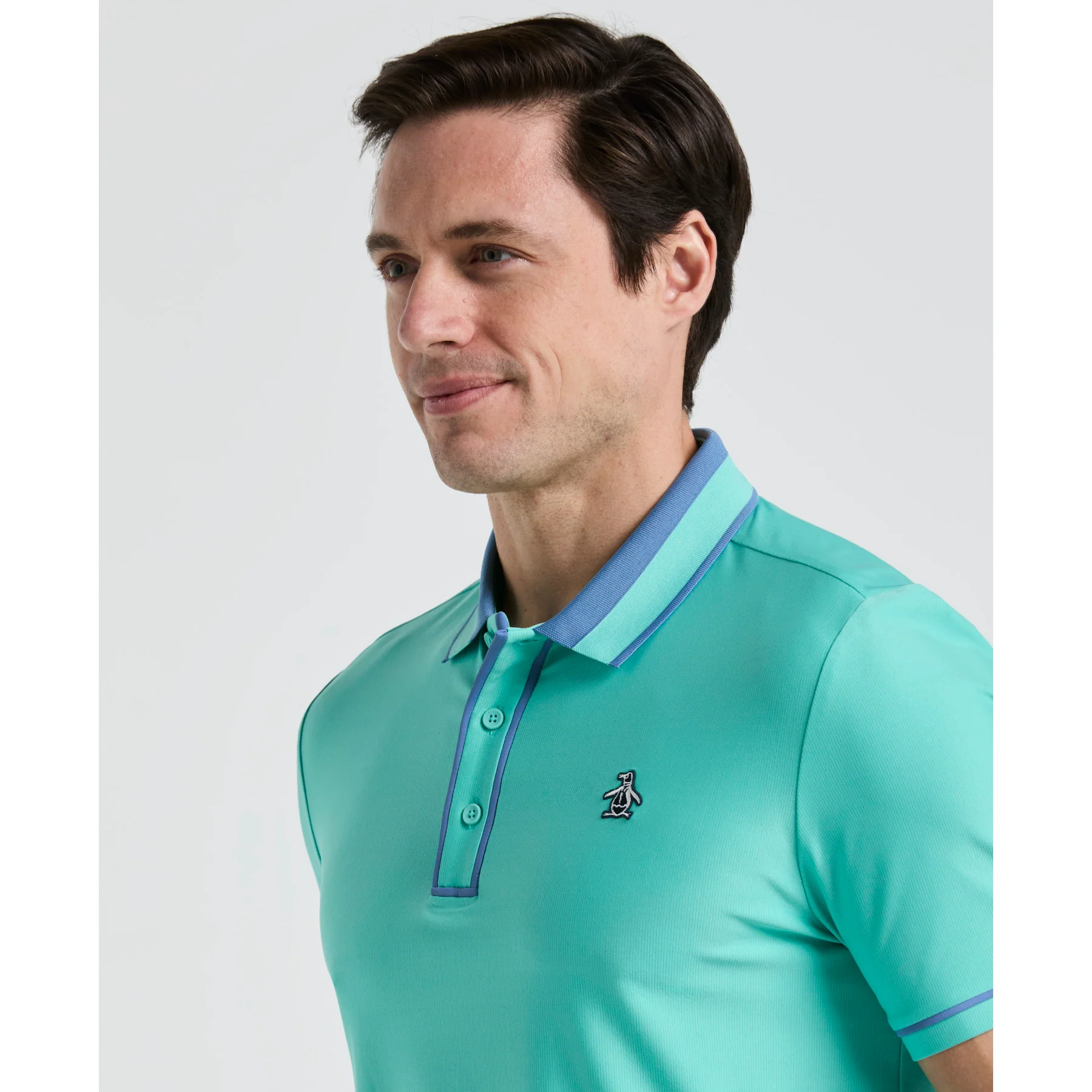 Ribbed Earl Blocked Golf Polo Shirt In Pool Blue - Image 3