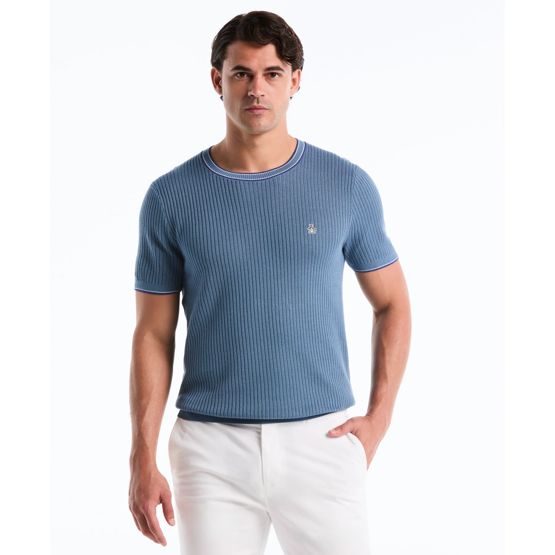 Ribbed Sweater T-Shirt In Copen Blue