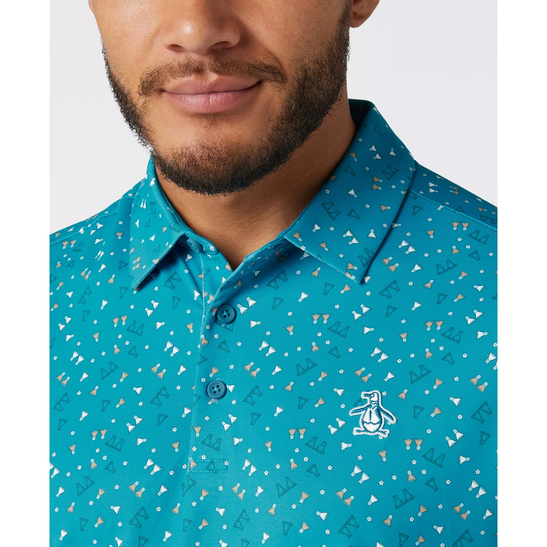 Sake-Tini Print Golf Polo In Caribbean Sea - Image 3