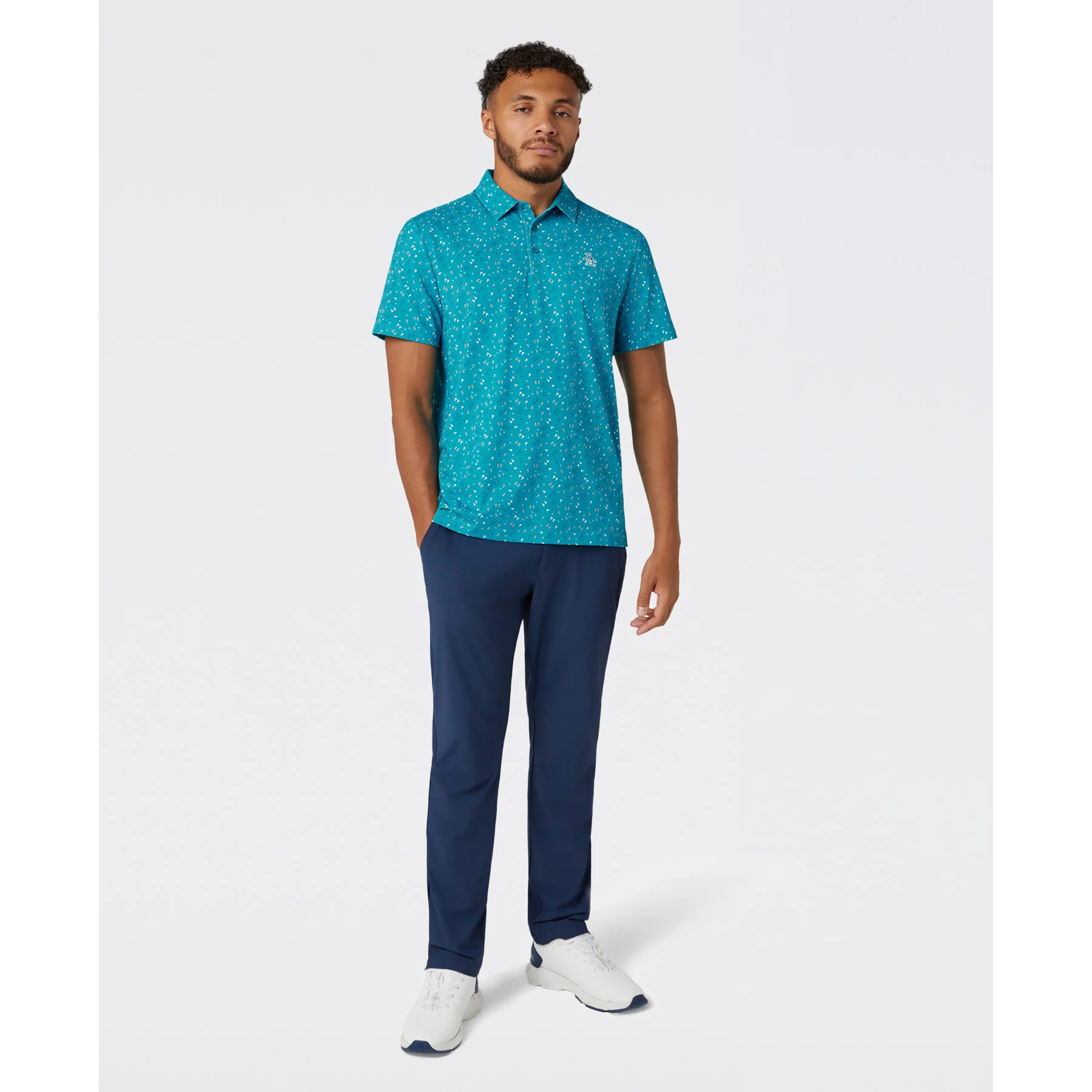 Sake-Tini Print Golf Polo In Caribbean Sea - Image 4