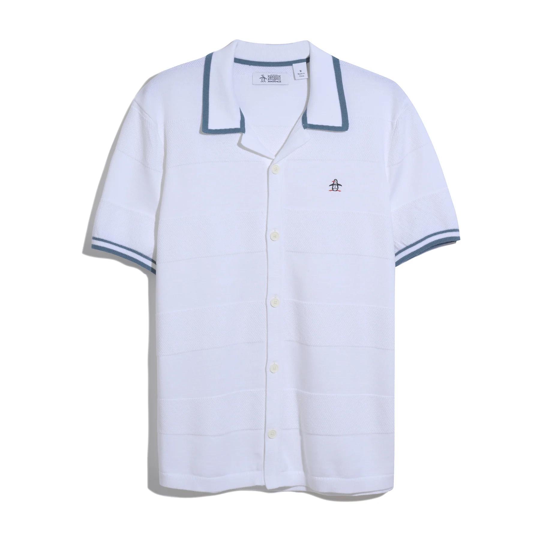 Seed Stitch Stripe Button Front Sweater Polo In Bright White - Image 6