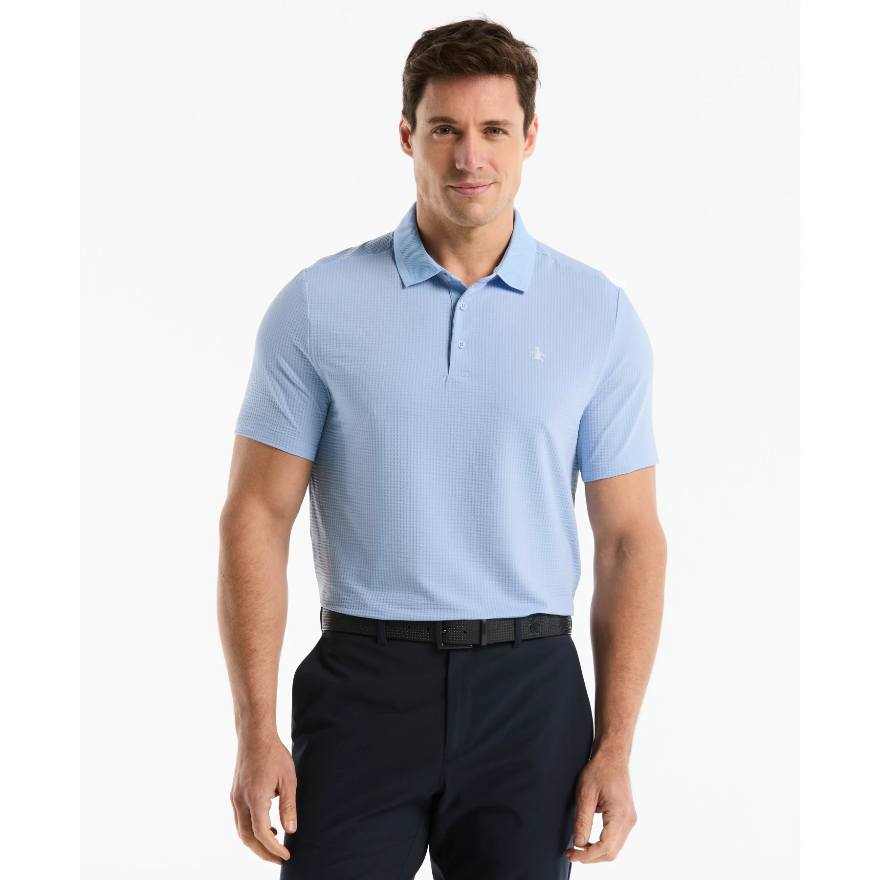 Seersucker Driver's Golf Polo In Baby Blue Jay