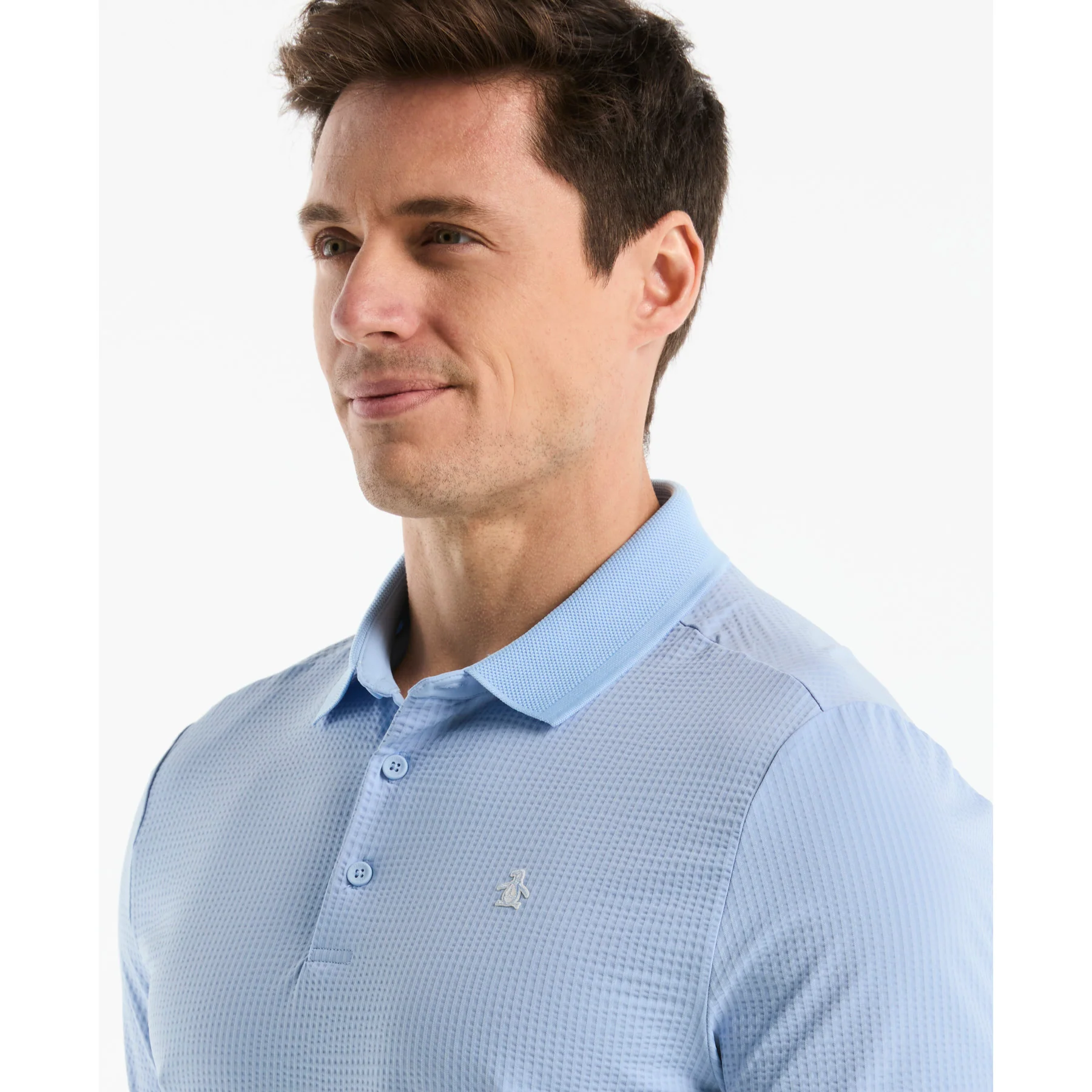 Seersucker Driver's Golf Polo In Baby Blue Jay - Image 3