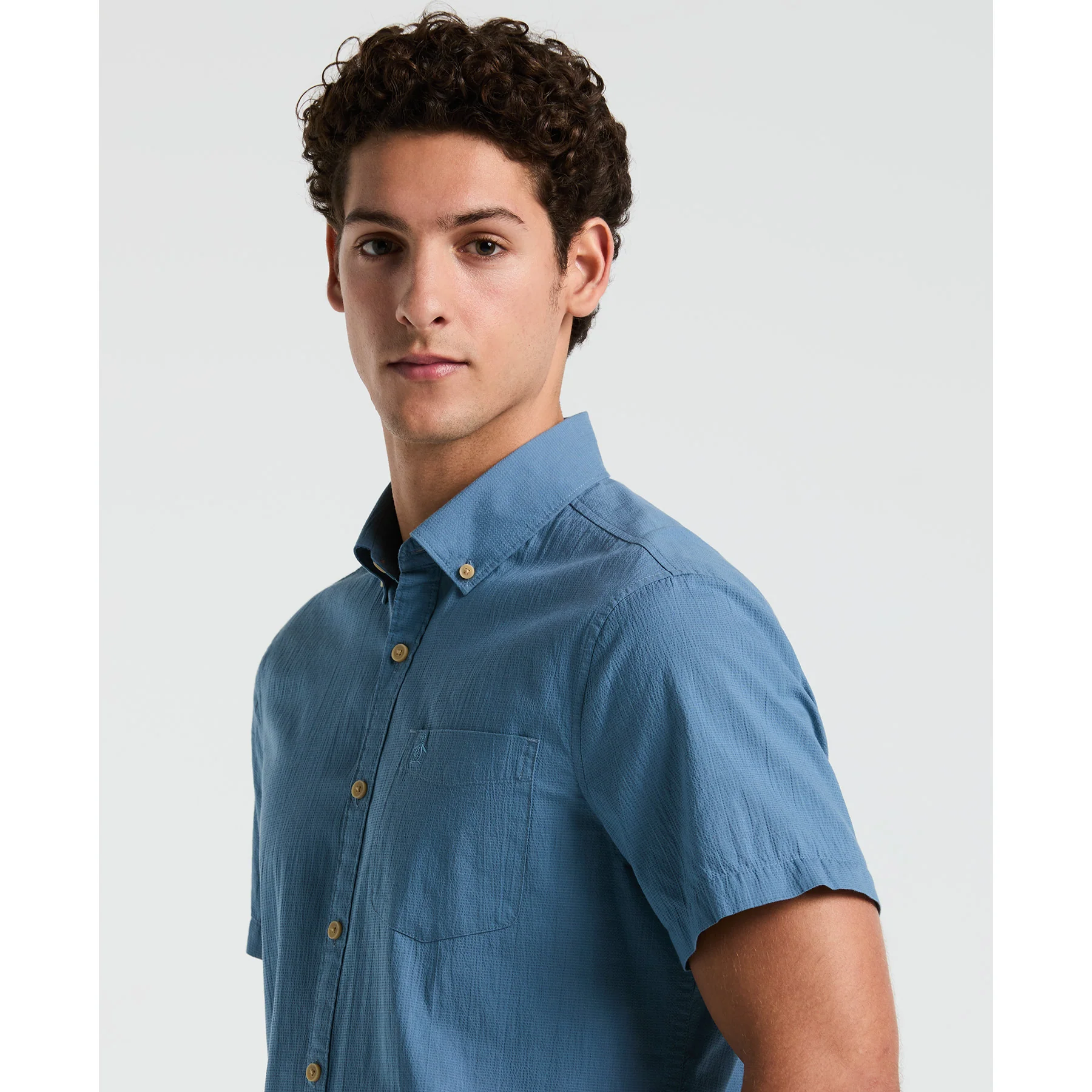 Seersucker Short Sleeve Shirt In Copen Blue - Image 3
