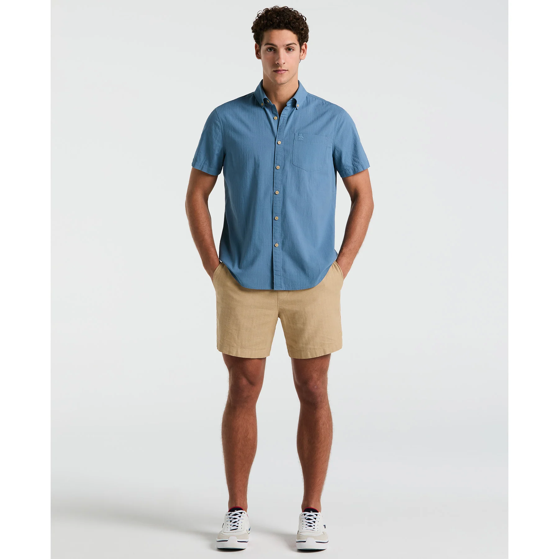 Seersucker Short Sleeve Shirt In Copen Blue - Image 4