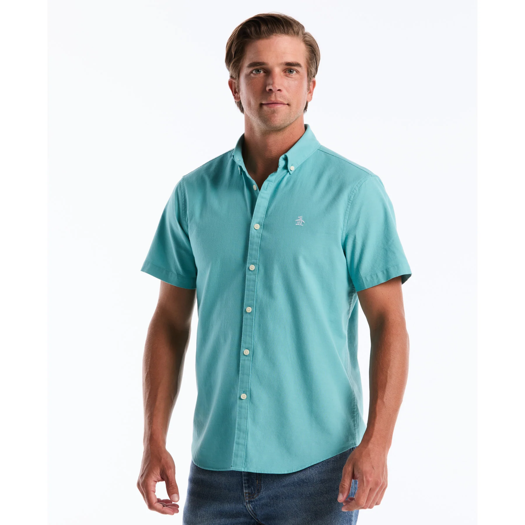 Short Sleeve Oxford Shirt In Aquarelle