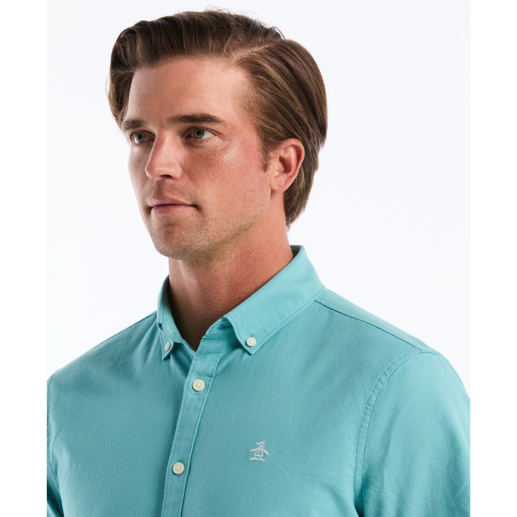 Short Sleeve Oxford Shirt In Aquarelle - Image 3
