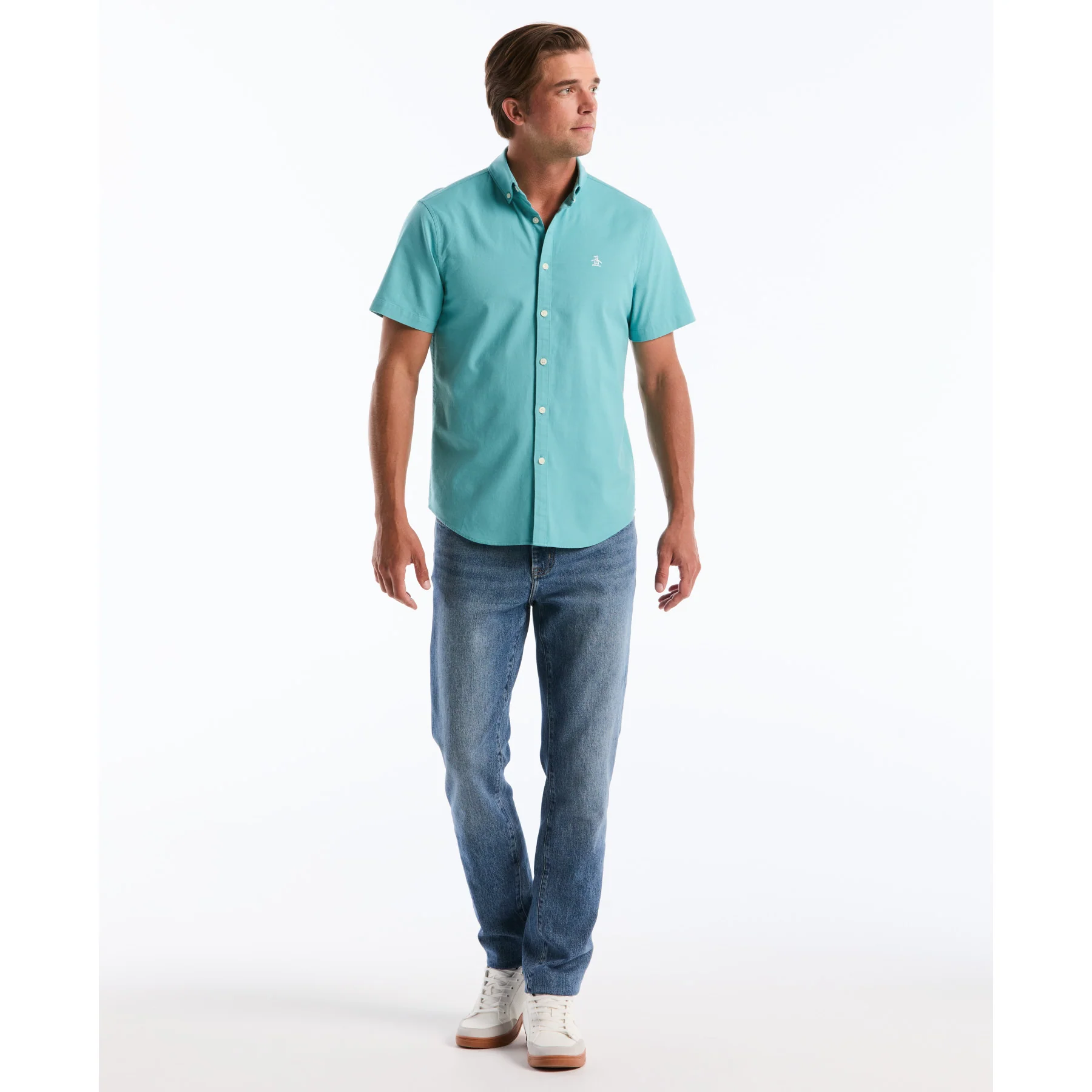 Short Sleeve Oxford Shirt In Aquarelle - Image 4