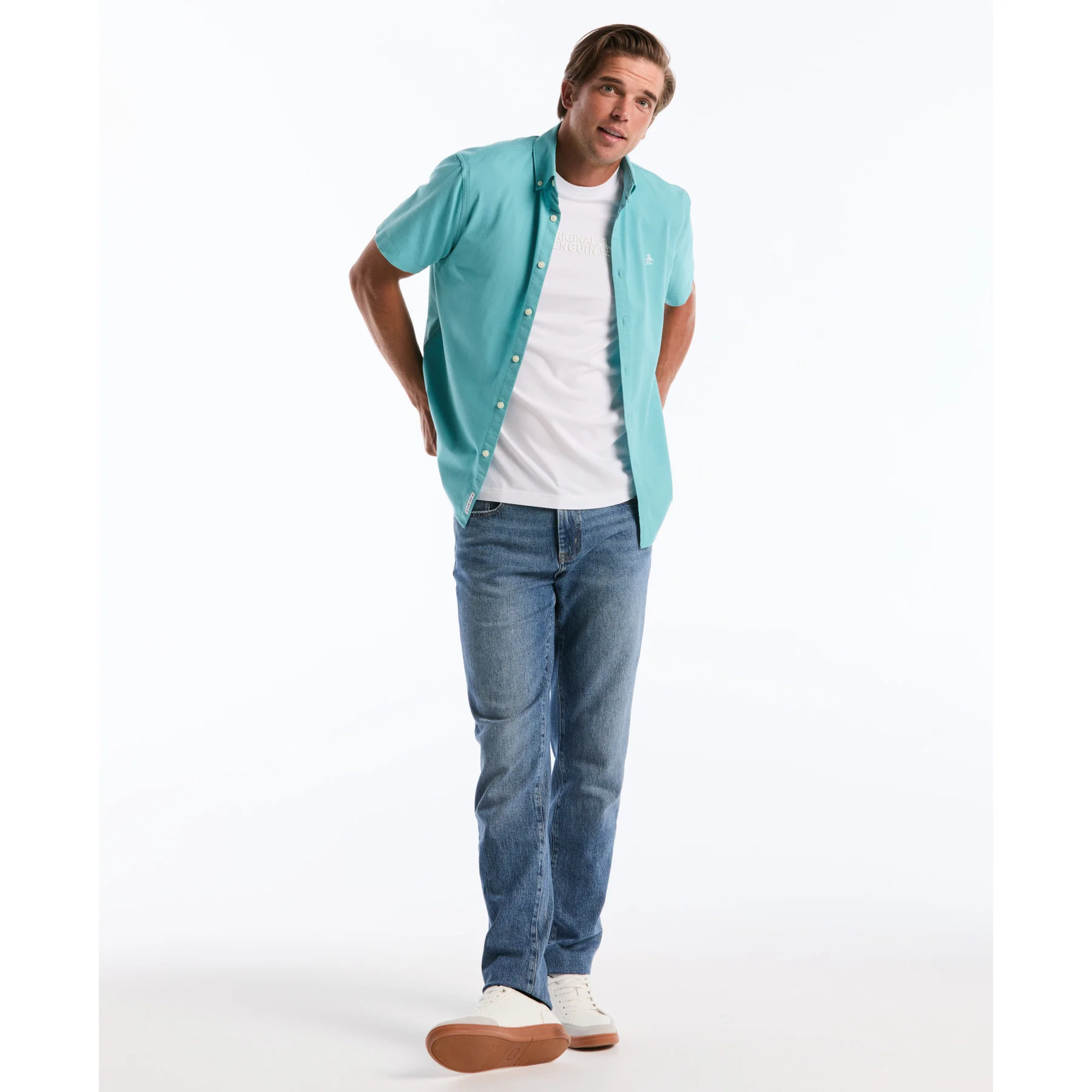 Short Sleeve Oxford Shirt In Aquarelle - Image 5