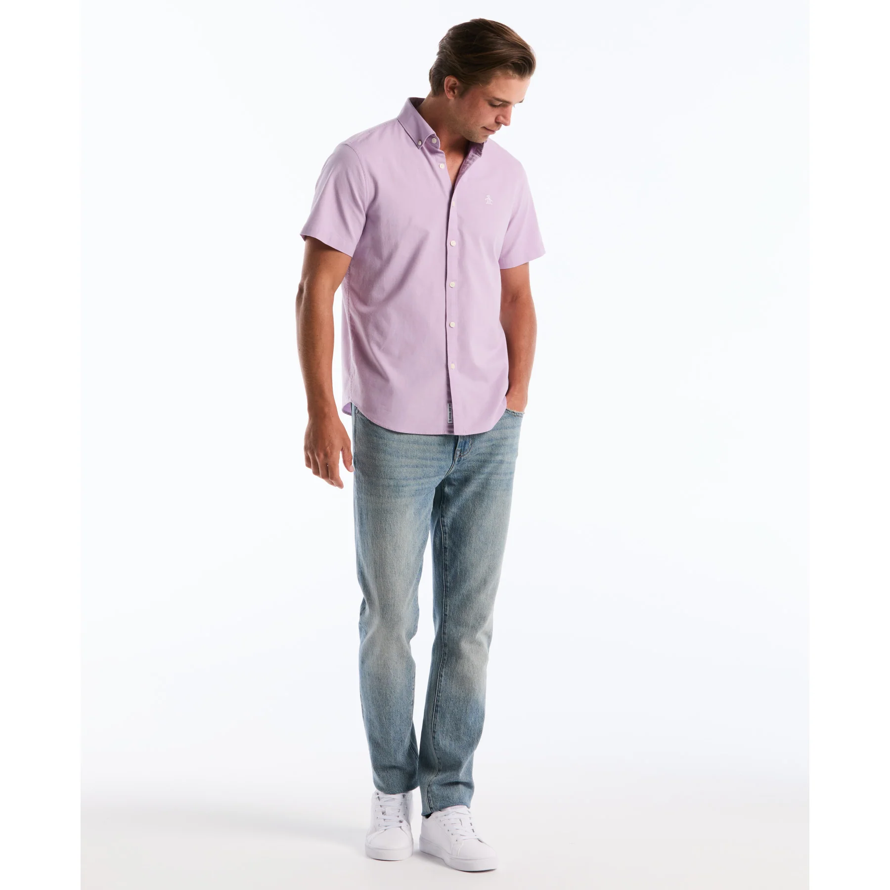 Short Sleeve Oxford Shirt In Lavendula - Image 4