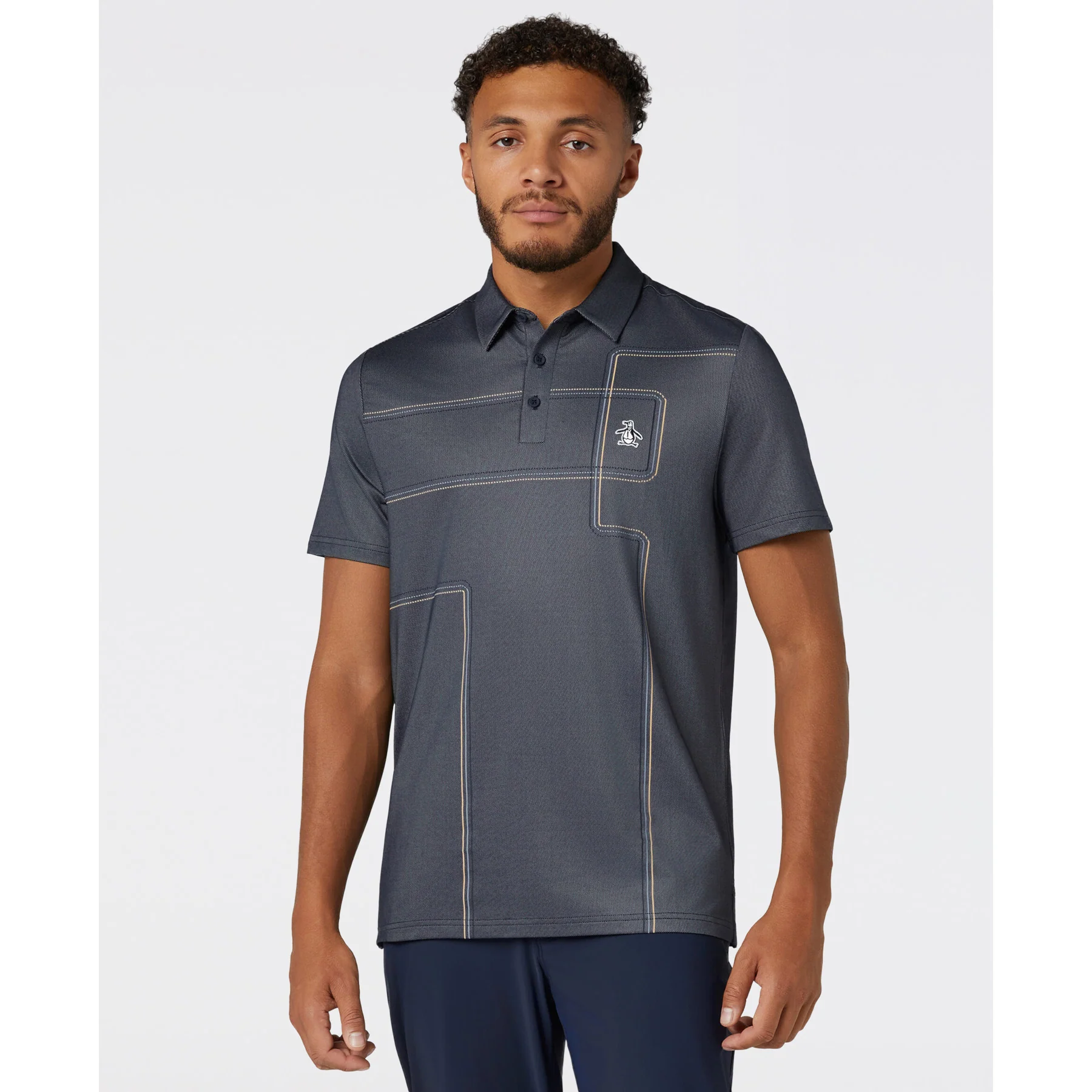 Snow Tracks Print Golf Polo In Black Iris