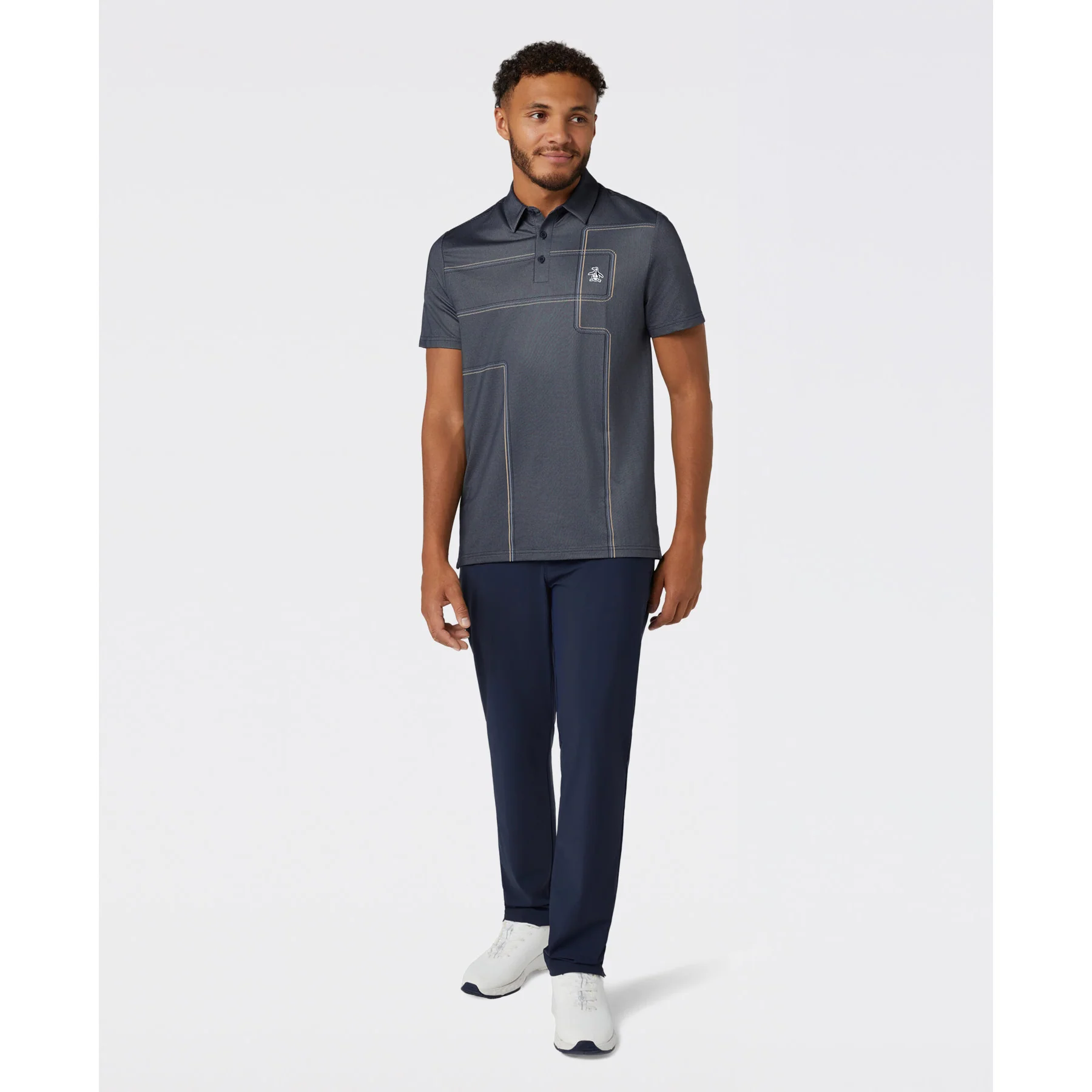 Snow Tracks Print Golf Polo In Black Iris - Image 4