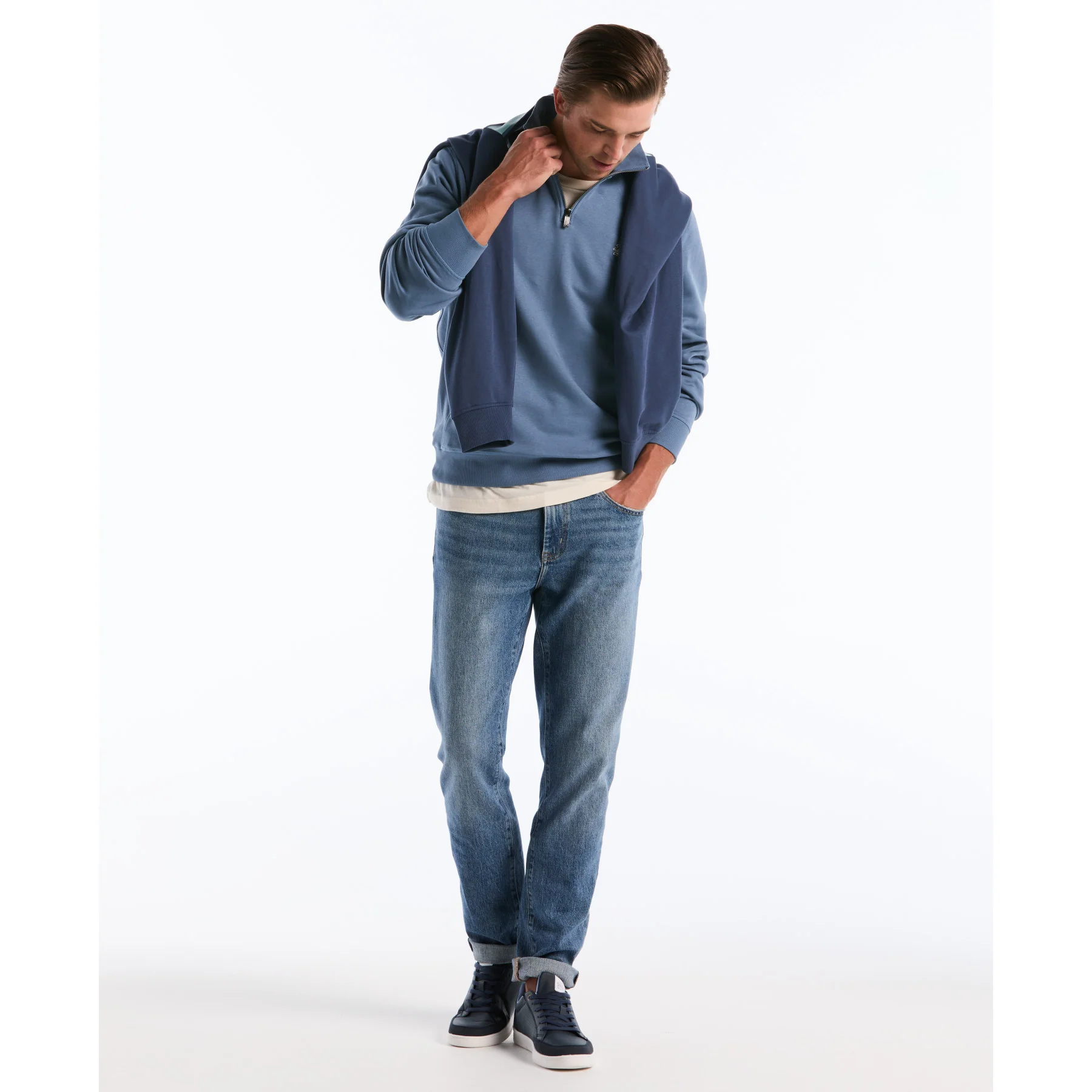 Sticker Pete Quarter Zip Sweatshirt In Copen Blue - Image 5
