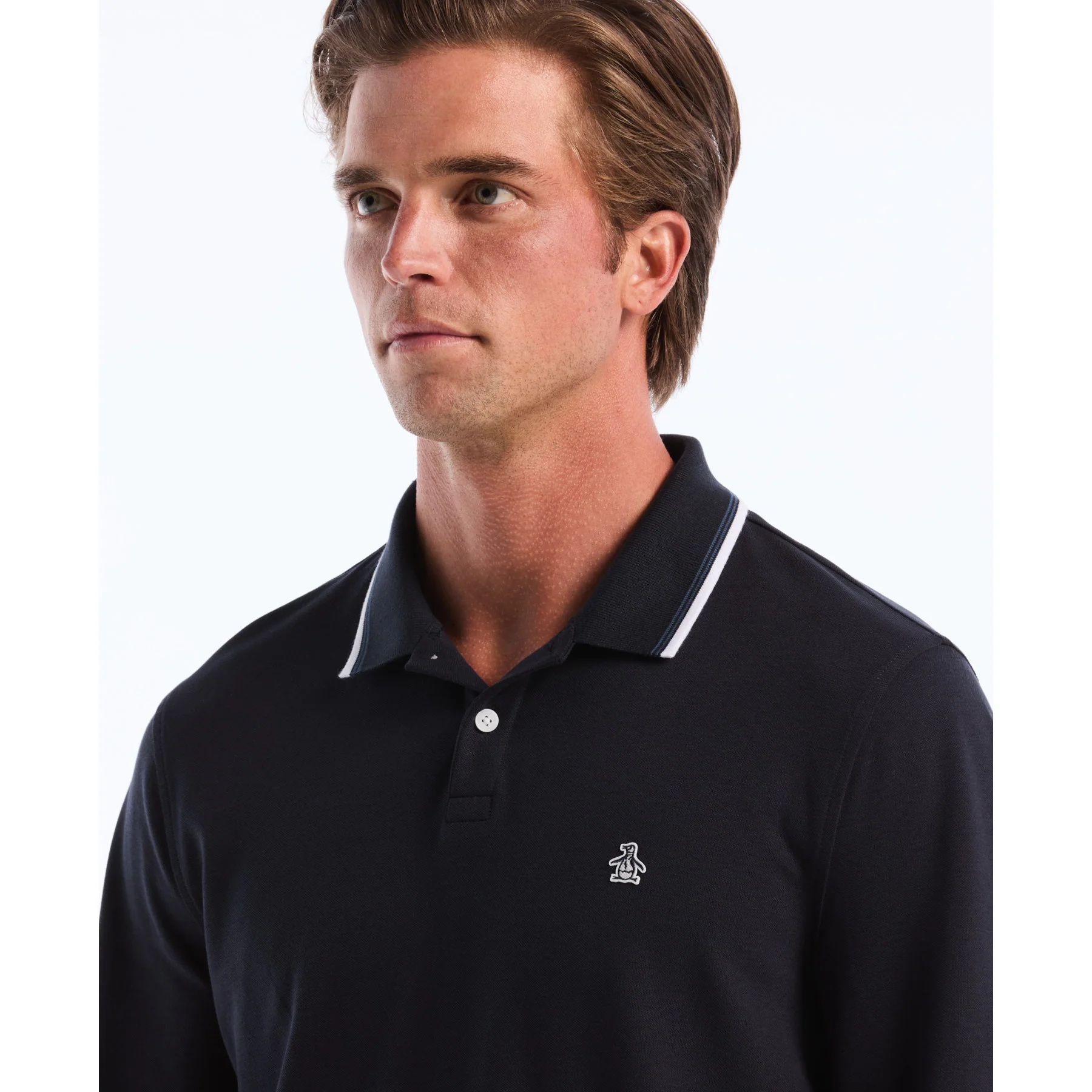 Sticker Pete Tipped Long Sleeve Polo Shirt In Dark Sapphire - Image 3