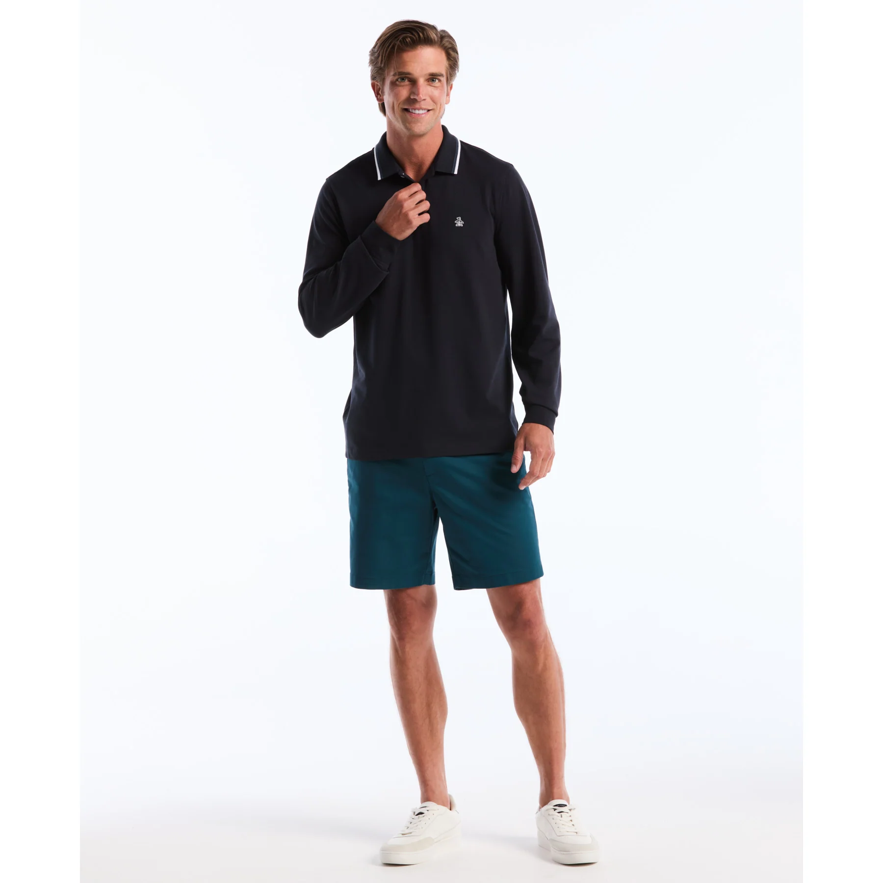 Sticker Pete Tipped Long Sleeve Polo Shirt In Dark Sapphire - Image 4
