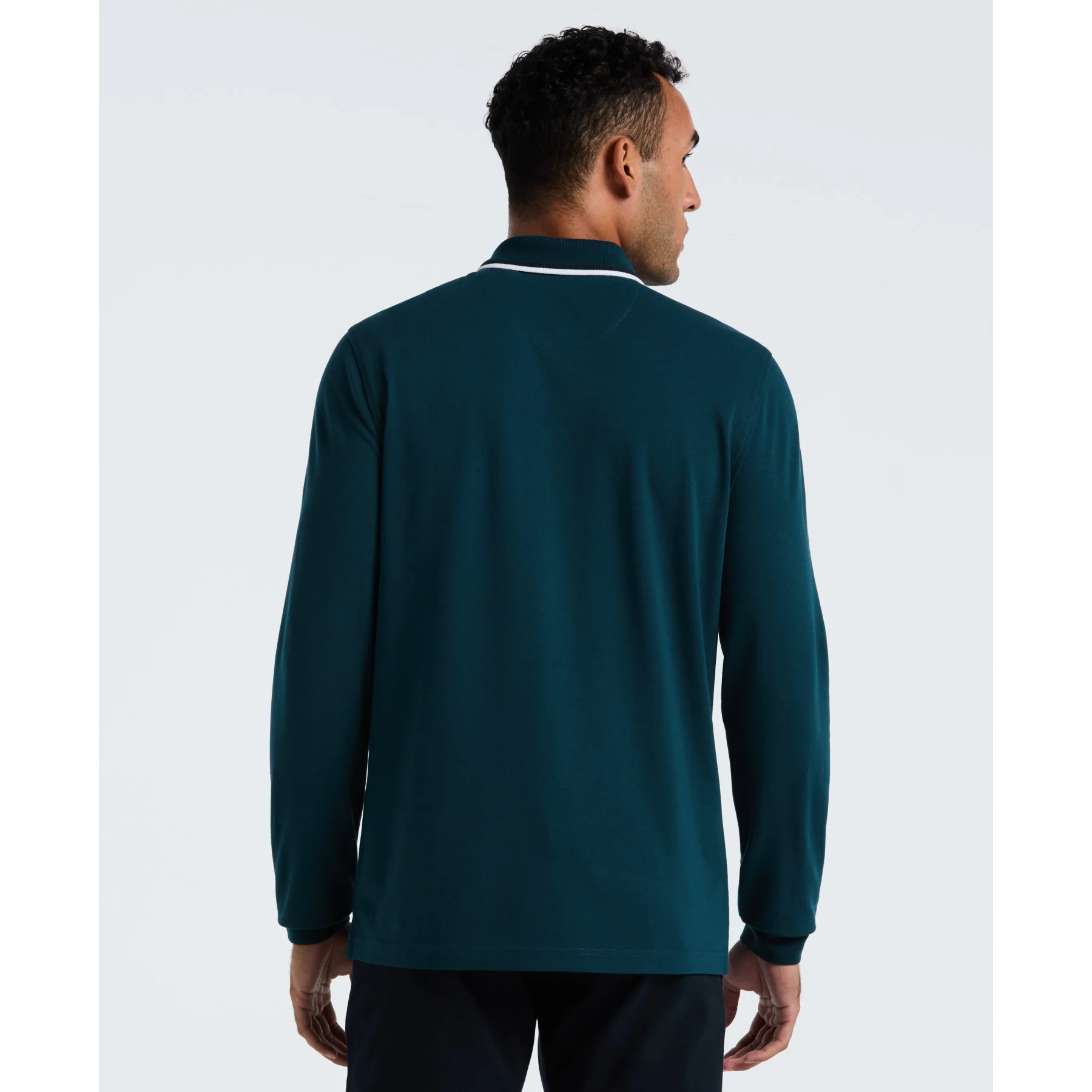 Sticker Pete Tipped Long Sleeve Polo Shirt In Reflecting Pond - Image 2