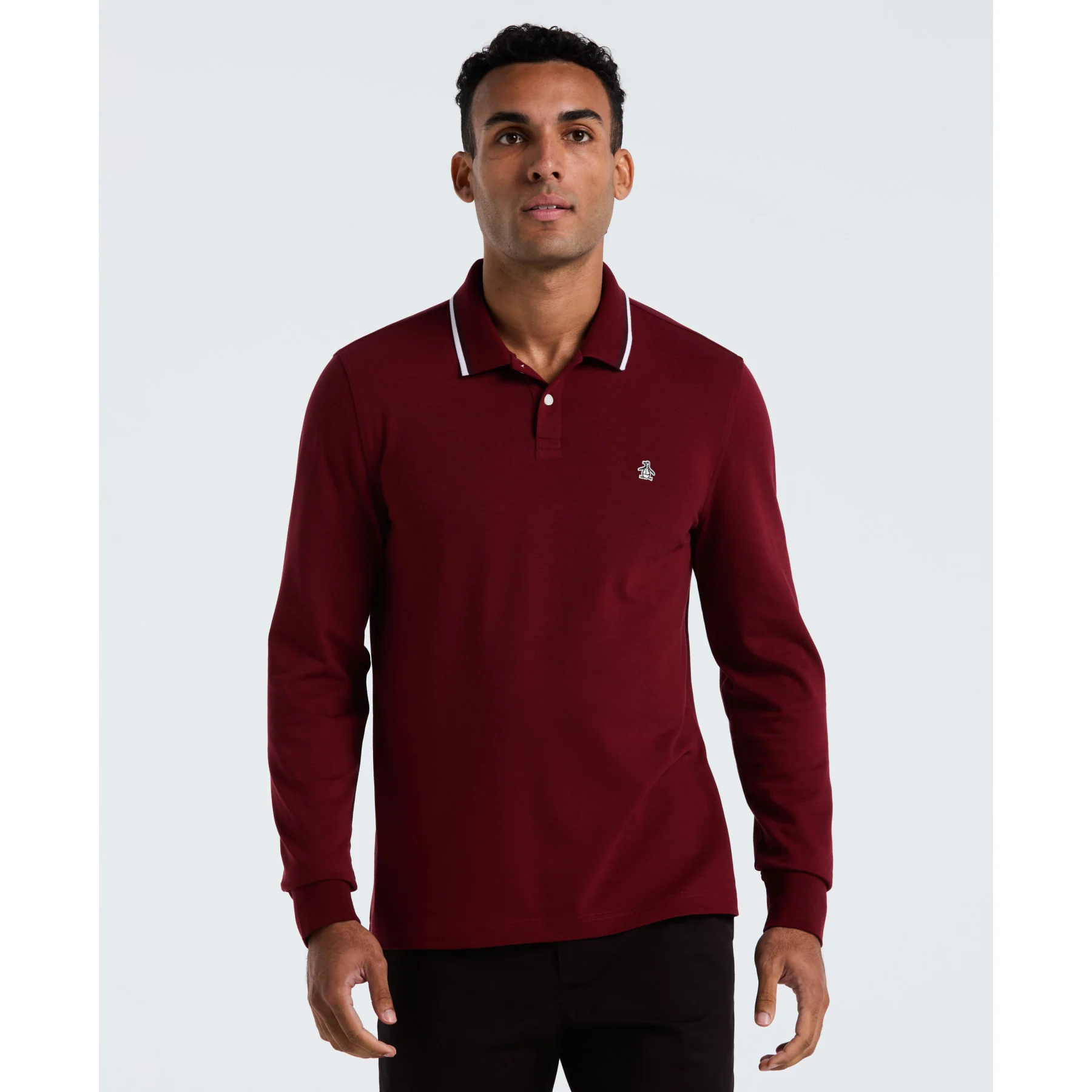 Sticker Pete Tipped Long Sleeve Polo Shirt In Cabernet