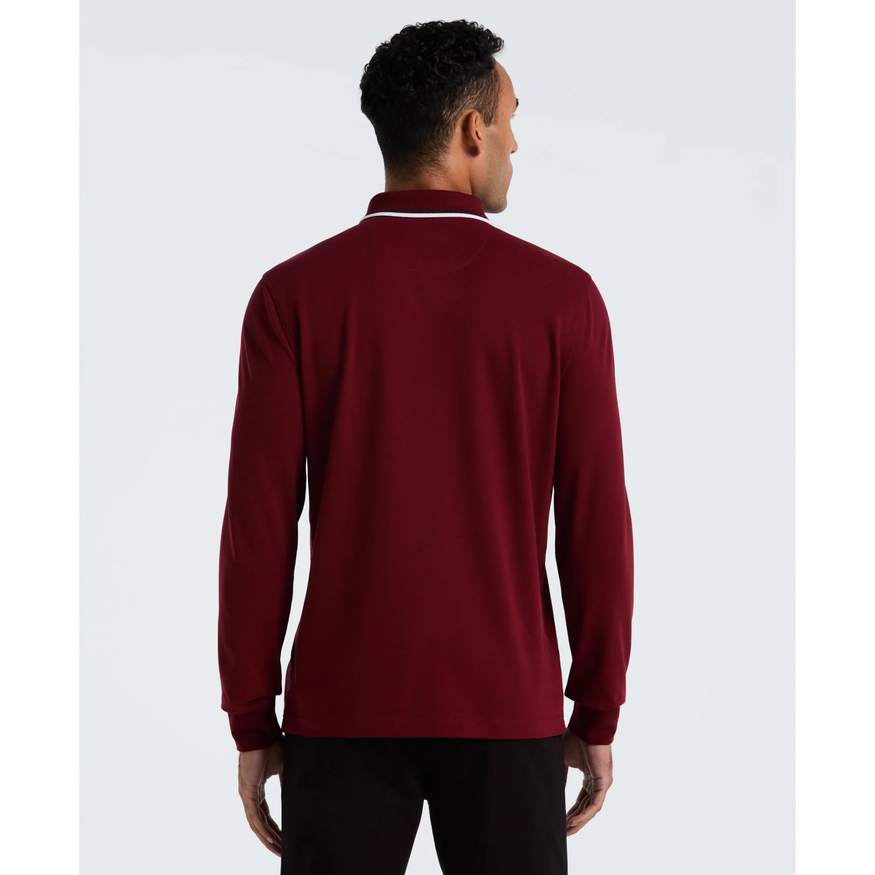 Sticker Pete Tipped Long Sleeve Polo Shirt In Cabernet - Image 2