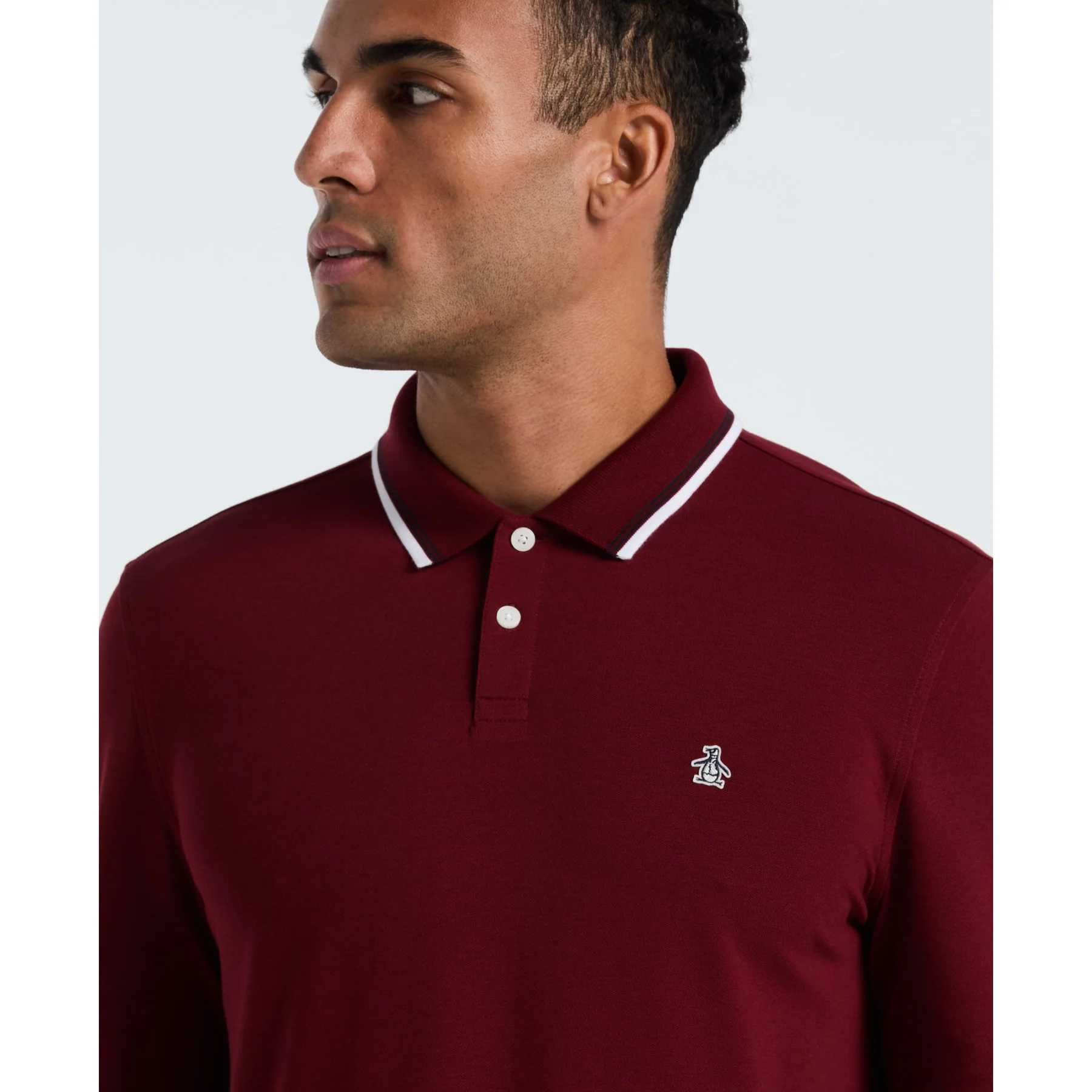 Sticker Pete Tipped Long Sleeve Polo Shirt In Cabernet - Image 3