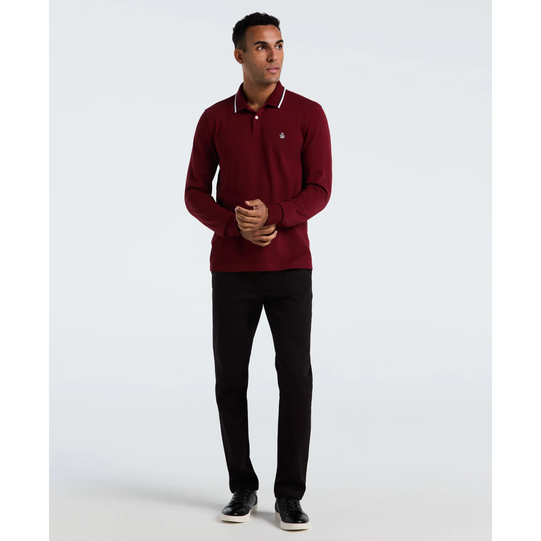 Sticker Pete Tipped Long Sleeve Polo Shirt In Cabernet - Image 4